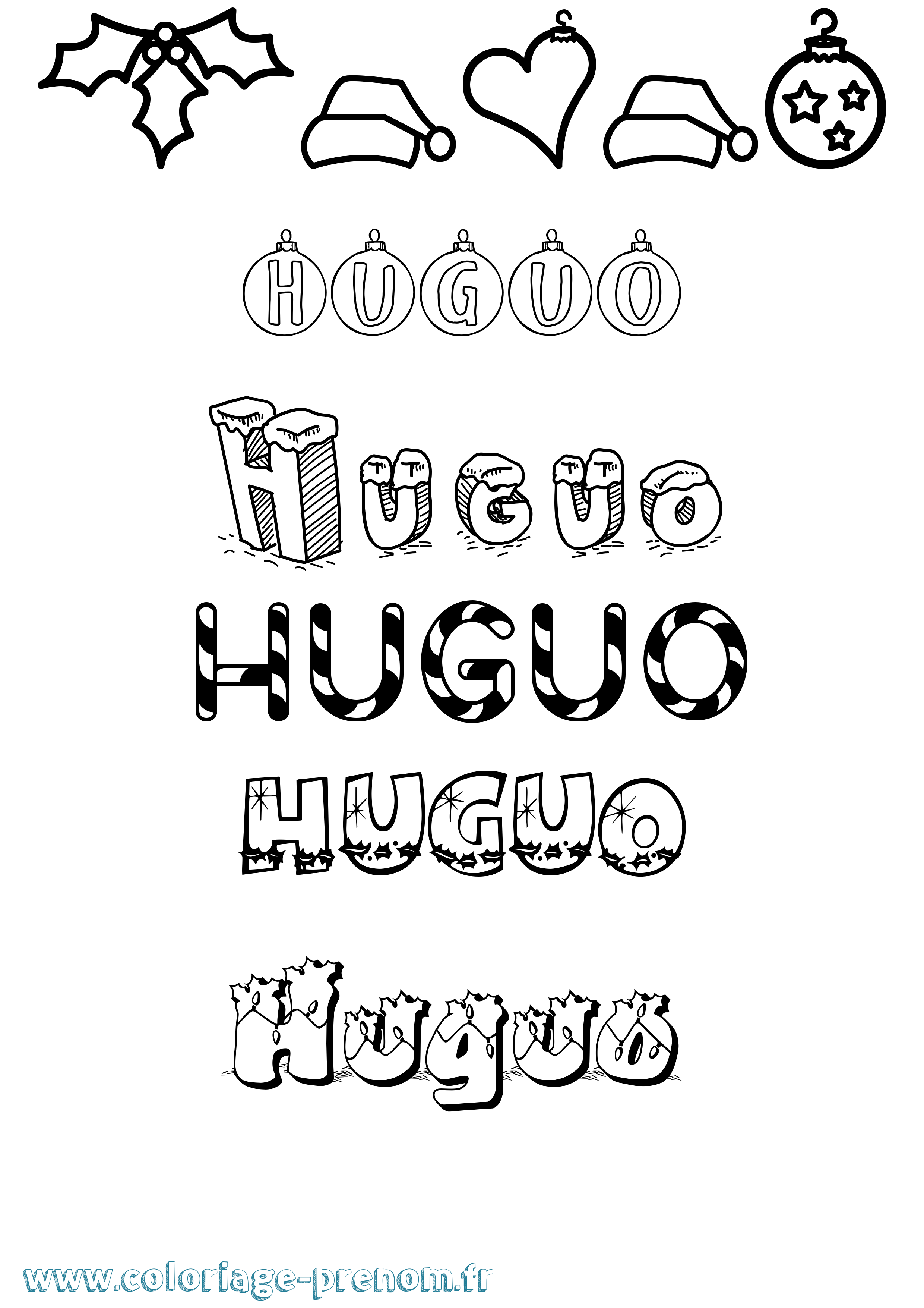Coloriage Huguo Noël Coloriage prénom Huguo Noël