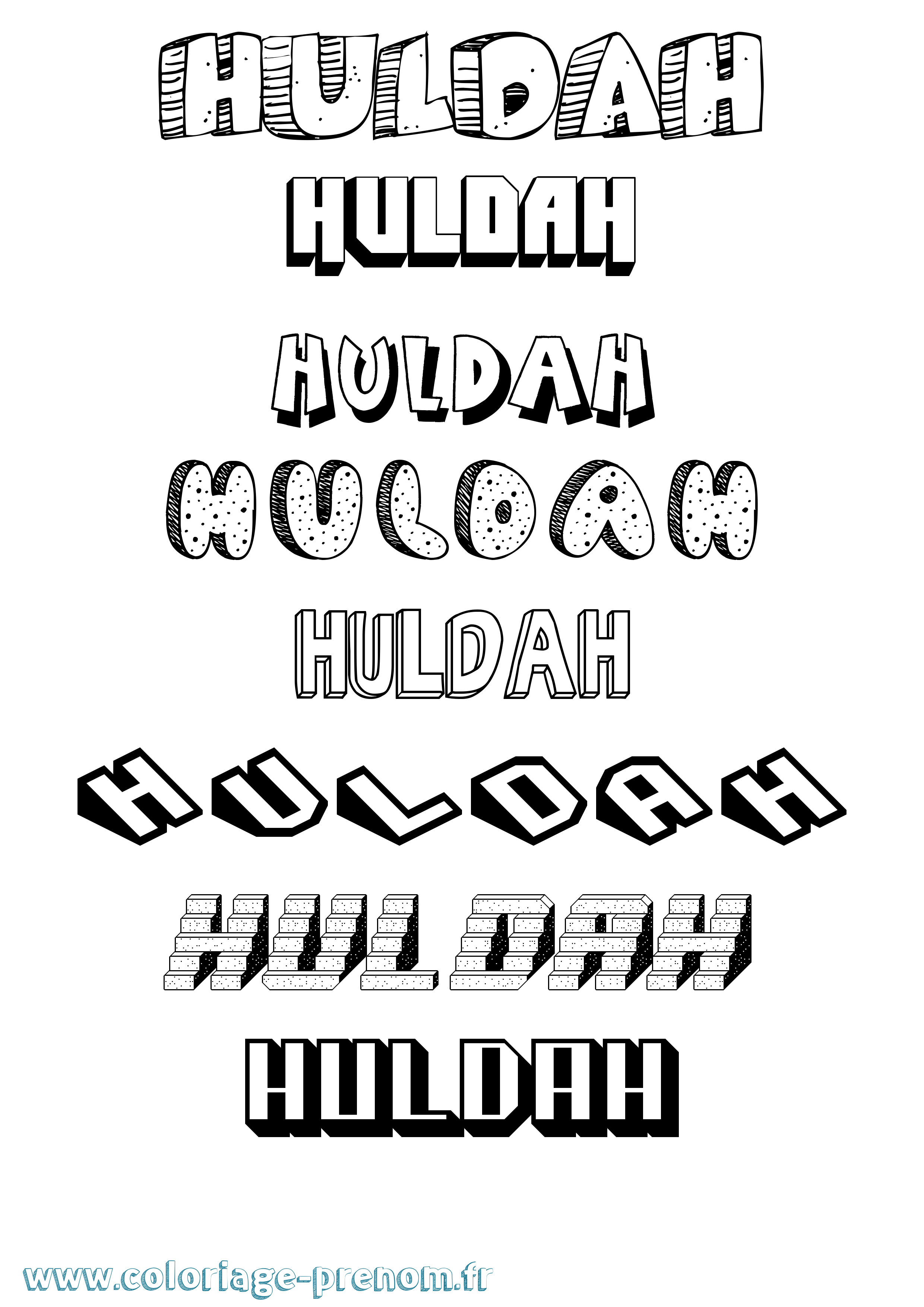 Coloriage Huldah Effet 3D Coloriage prénom Huldah Effet 3D