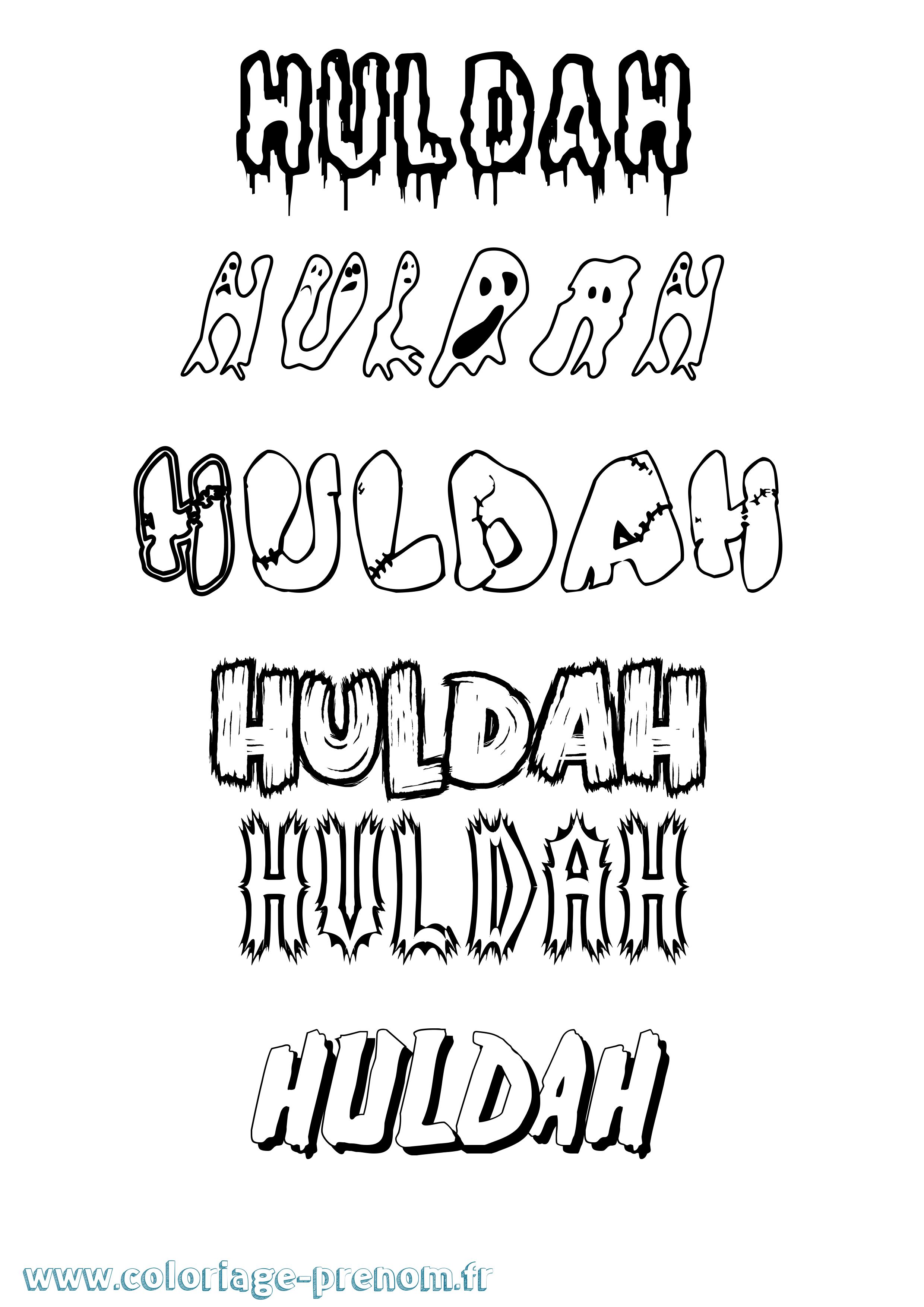 Coloriage Huldah Frisson Coloriage prénom Huldah Frisson