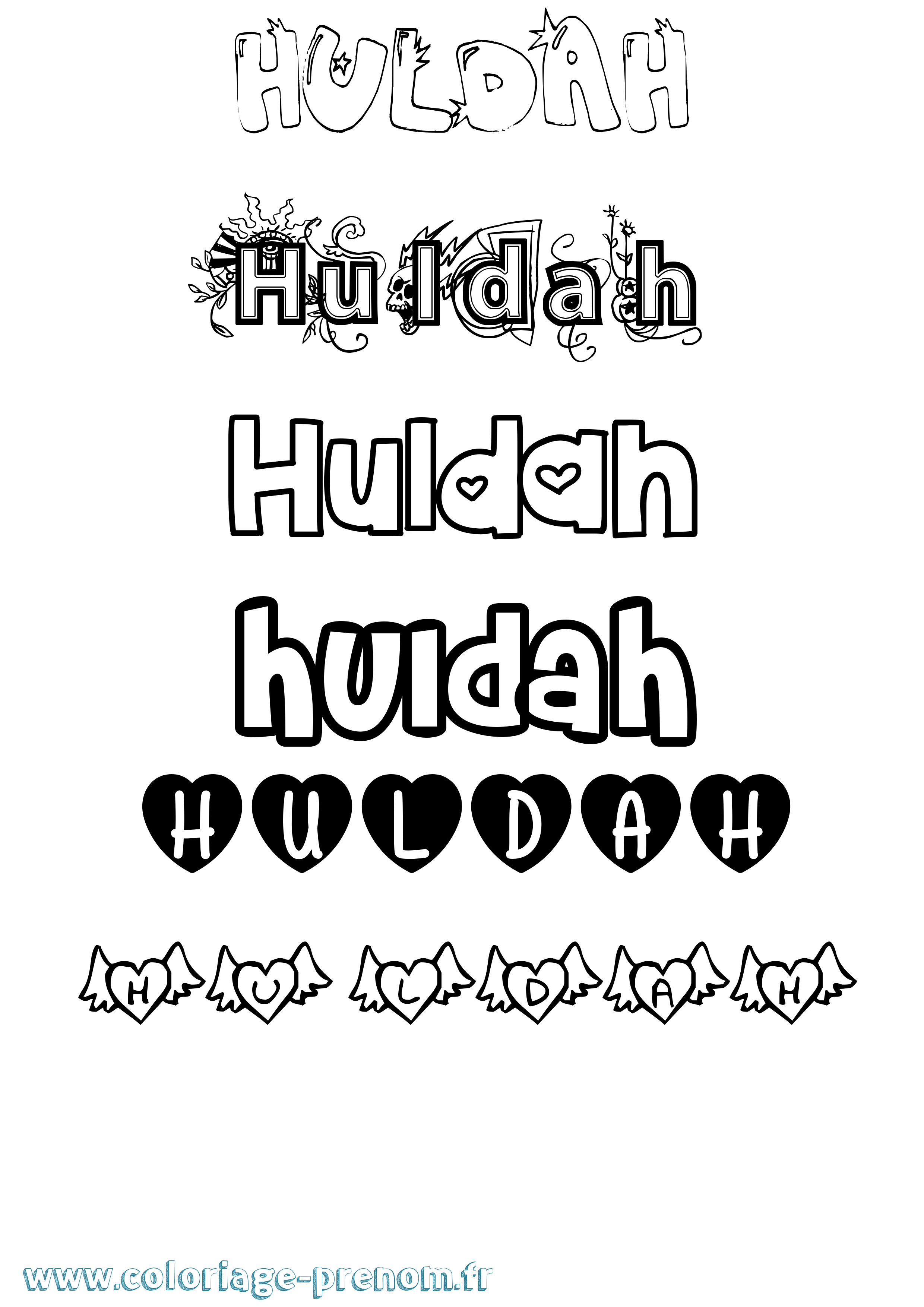 Coloriage Huldah Girly Coloriage prénom Huldah Girly