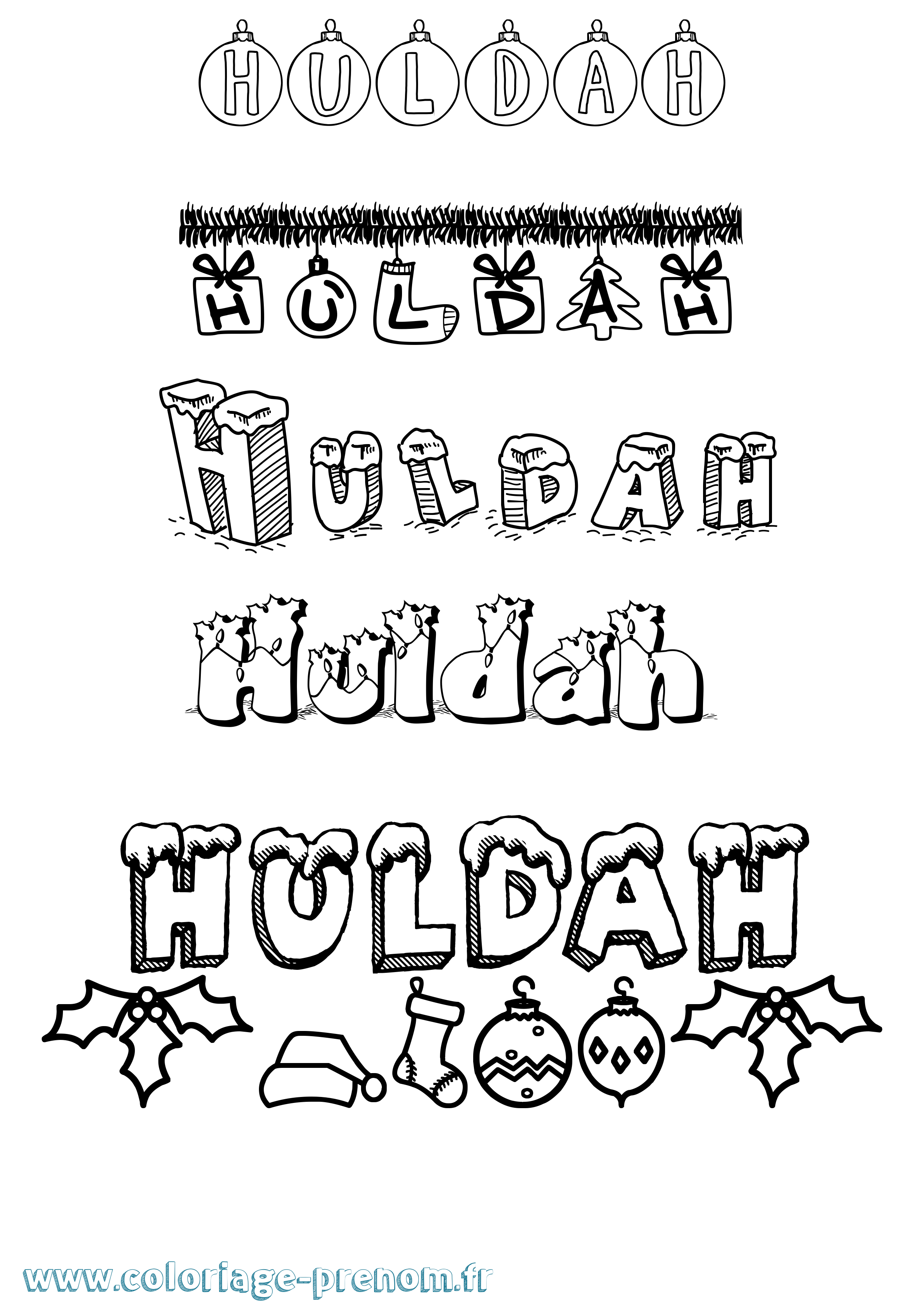 Coloriage Huldah Noël Coloriage prénom Huldah Noël