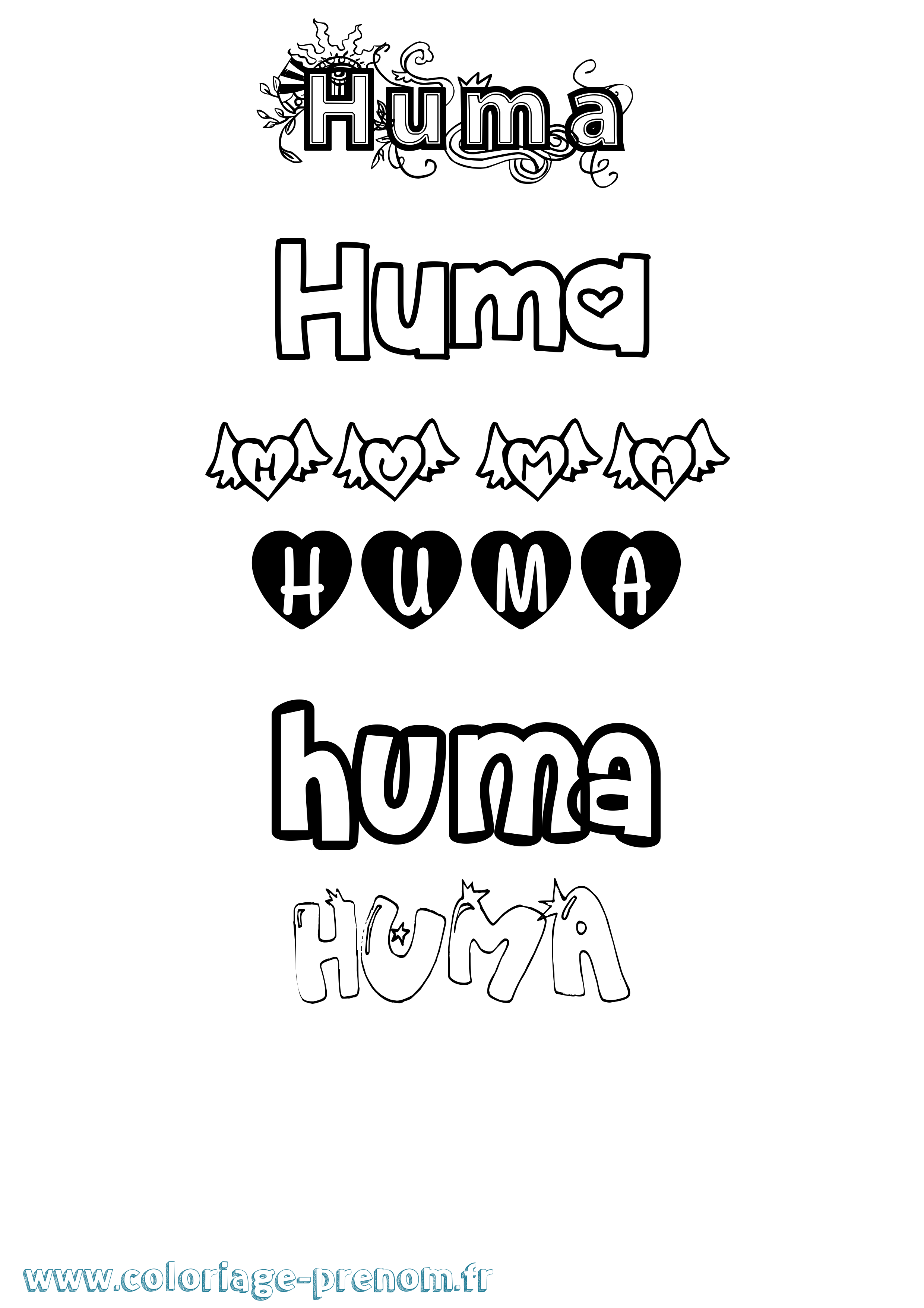 Coloriage Huma Girly Coloriage prénom Huma Girly
