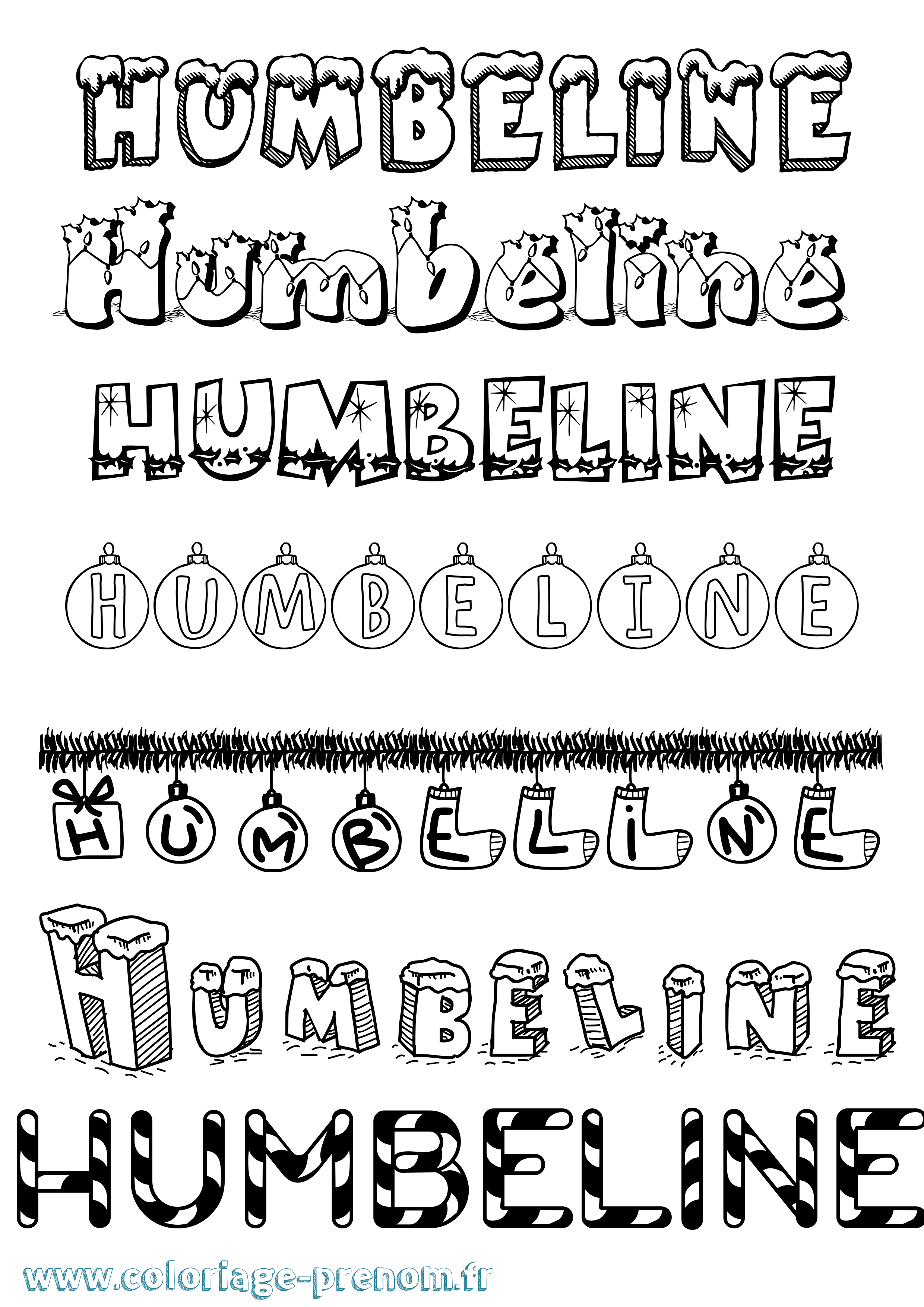 Coloriage Humbeline Noël Coloriage prénom Humbeline Noël