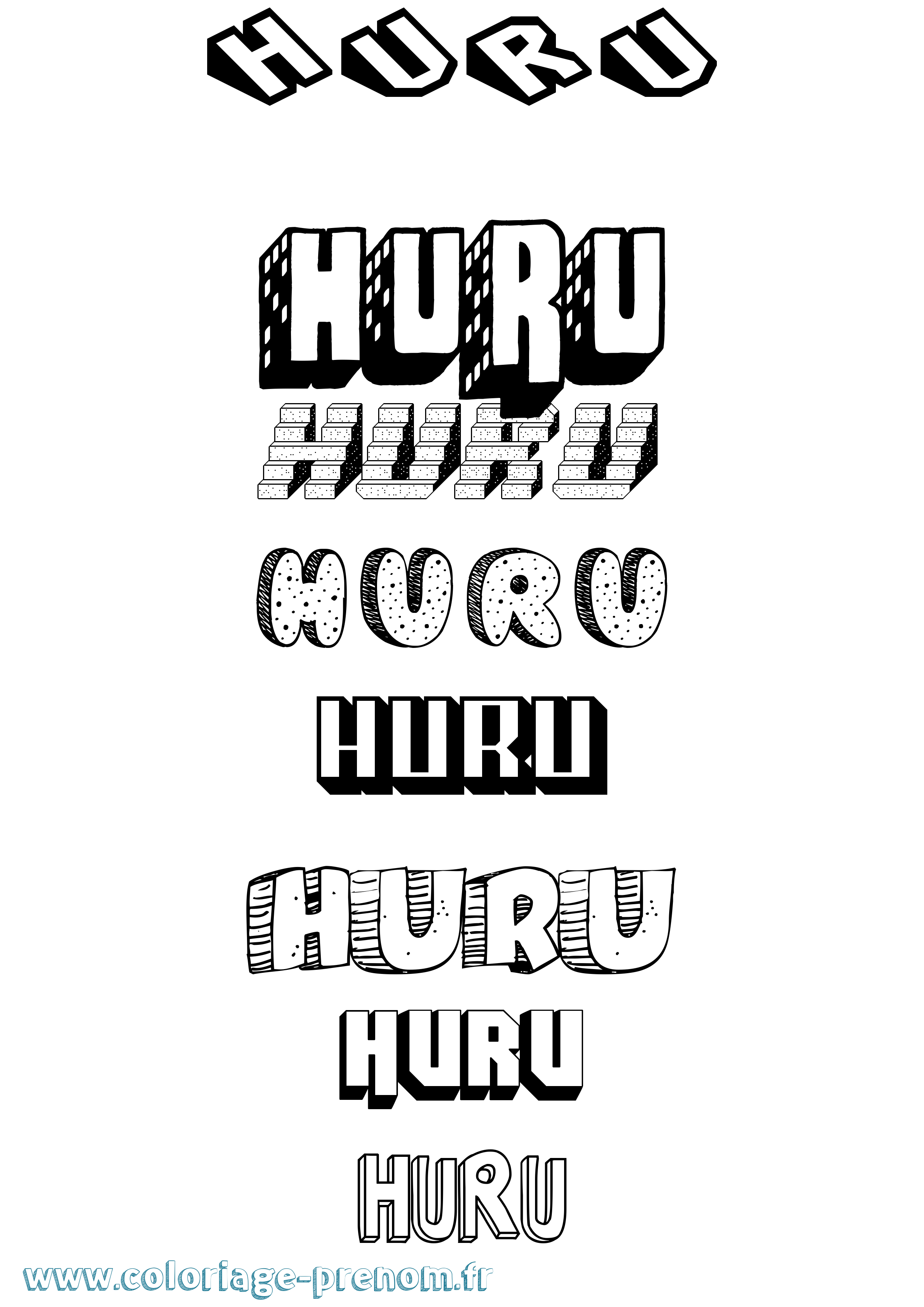 Coloriage Huru Effet 3D Coloriage prénom Huru Effet 3D