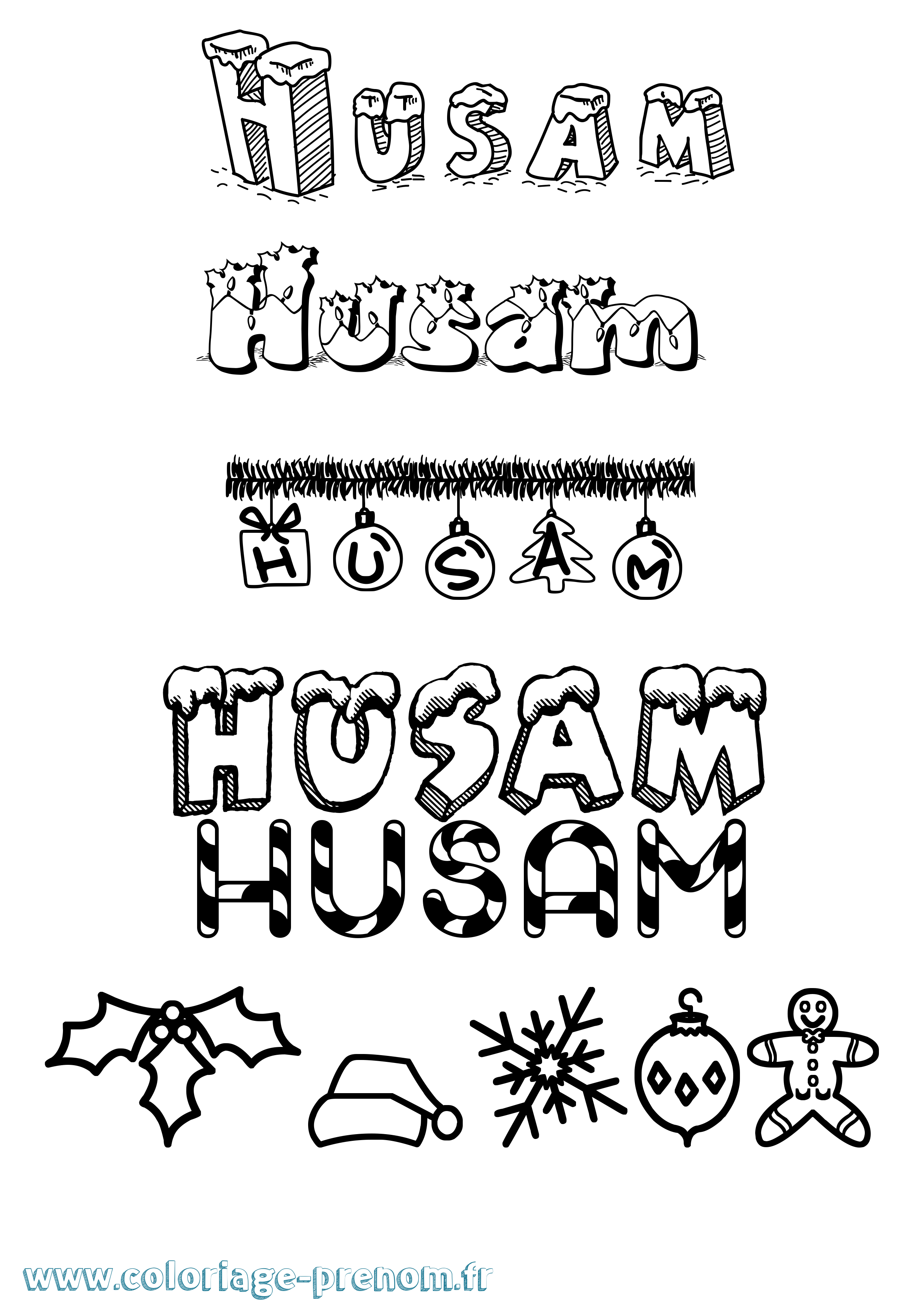 Coloriage Husam Noël Coloriage prénom Husam Noël