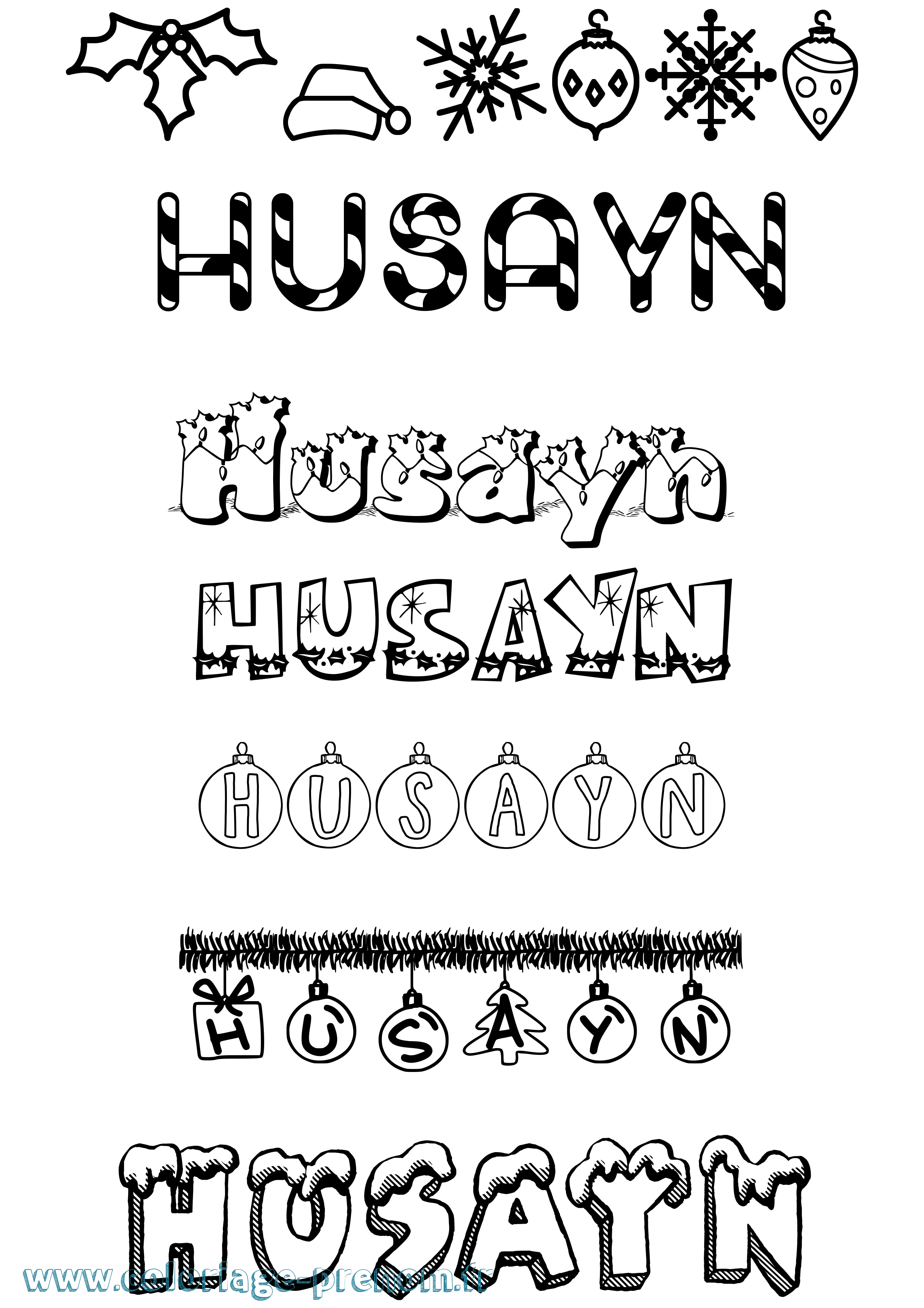 Coloriage Husayn Noël Coloriage prénom Husayn Noël