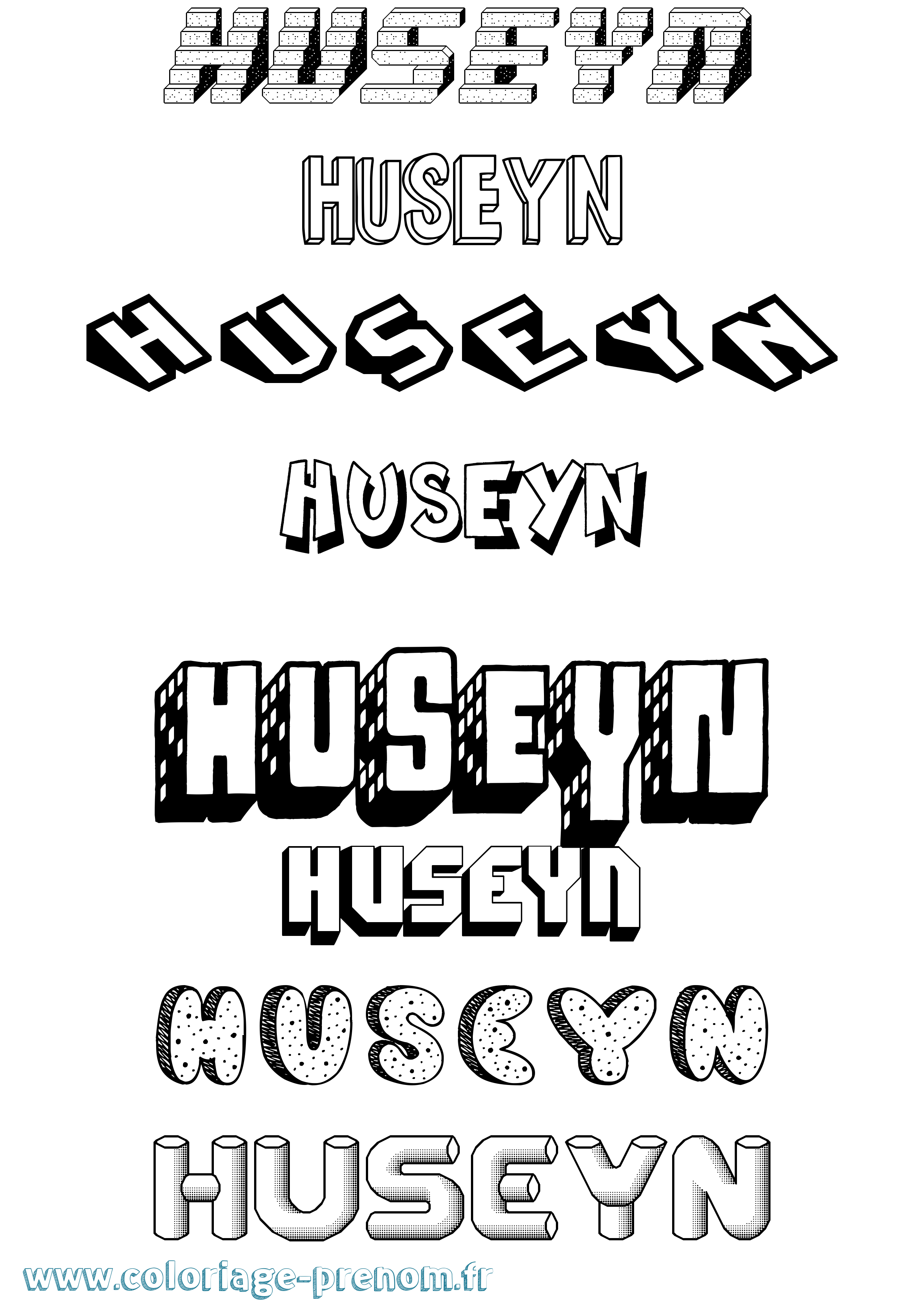 Coloriage Huseyn Effet 3D Coloriage prénom Huseyn Effet 3D