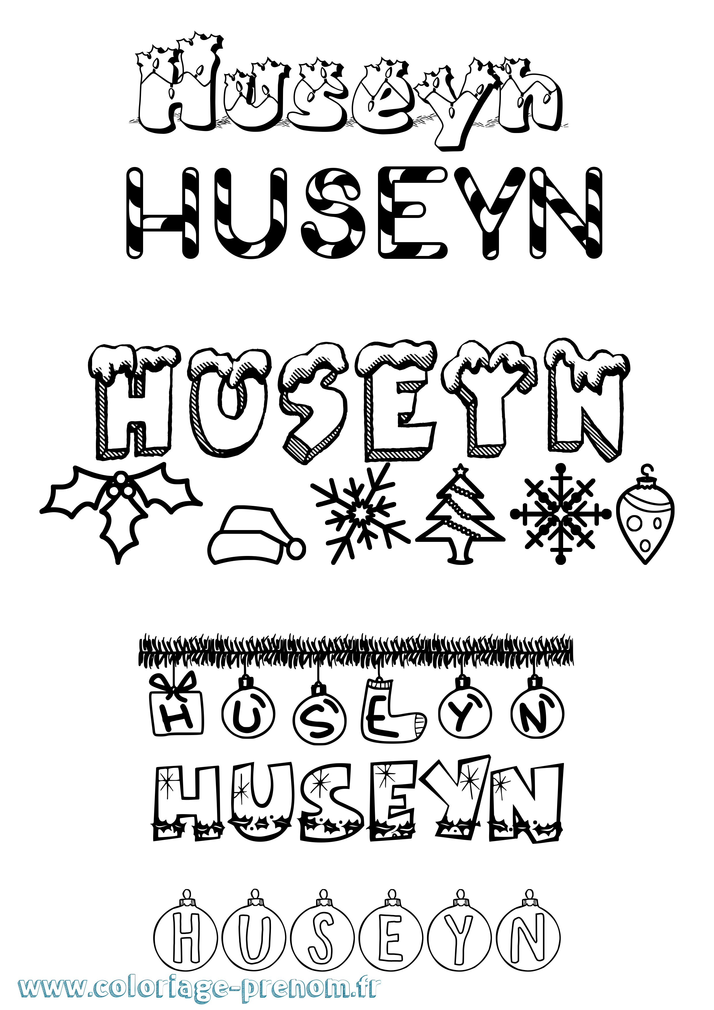Coloriage Huseyn Noël Coloriage prénom Huseyn Noël
