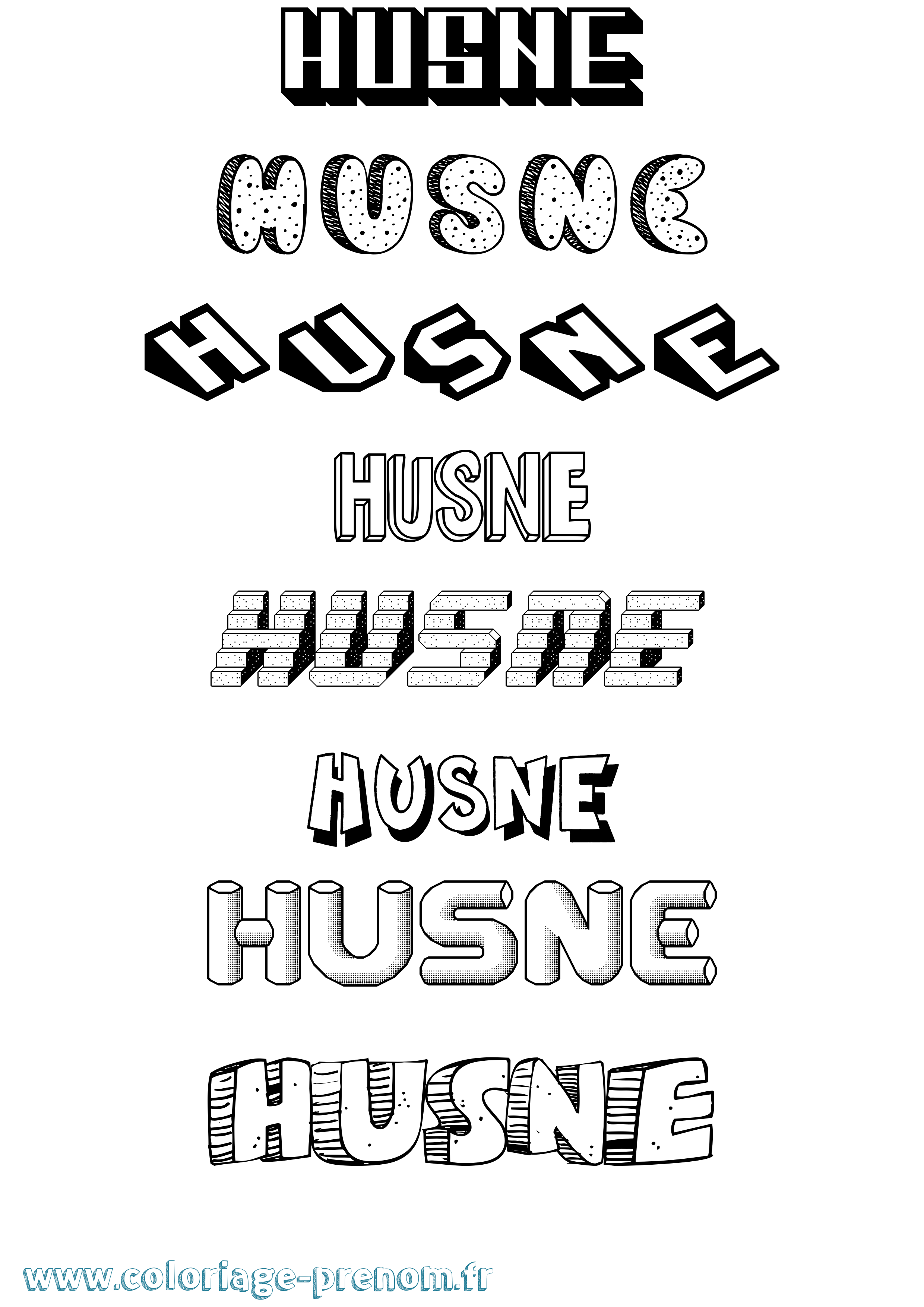 Coloriage Husne Effet 3D Coloriage prénom Husne Effet 3D