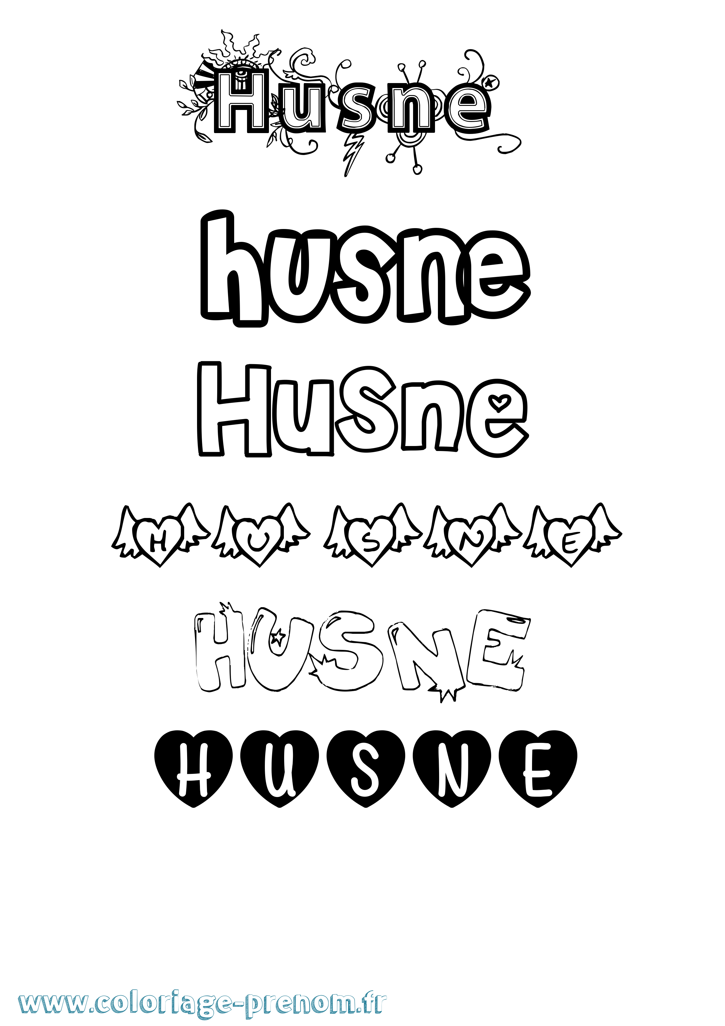 Coloriage Husne Girly Coloriage prénom Husne Girly