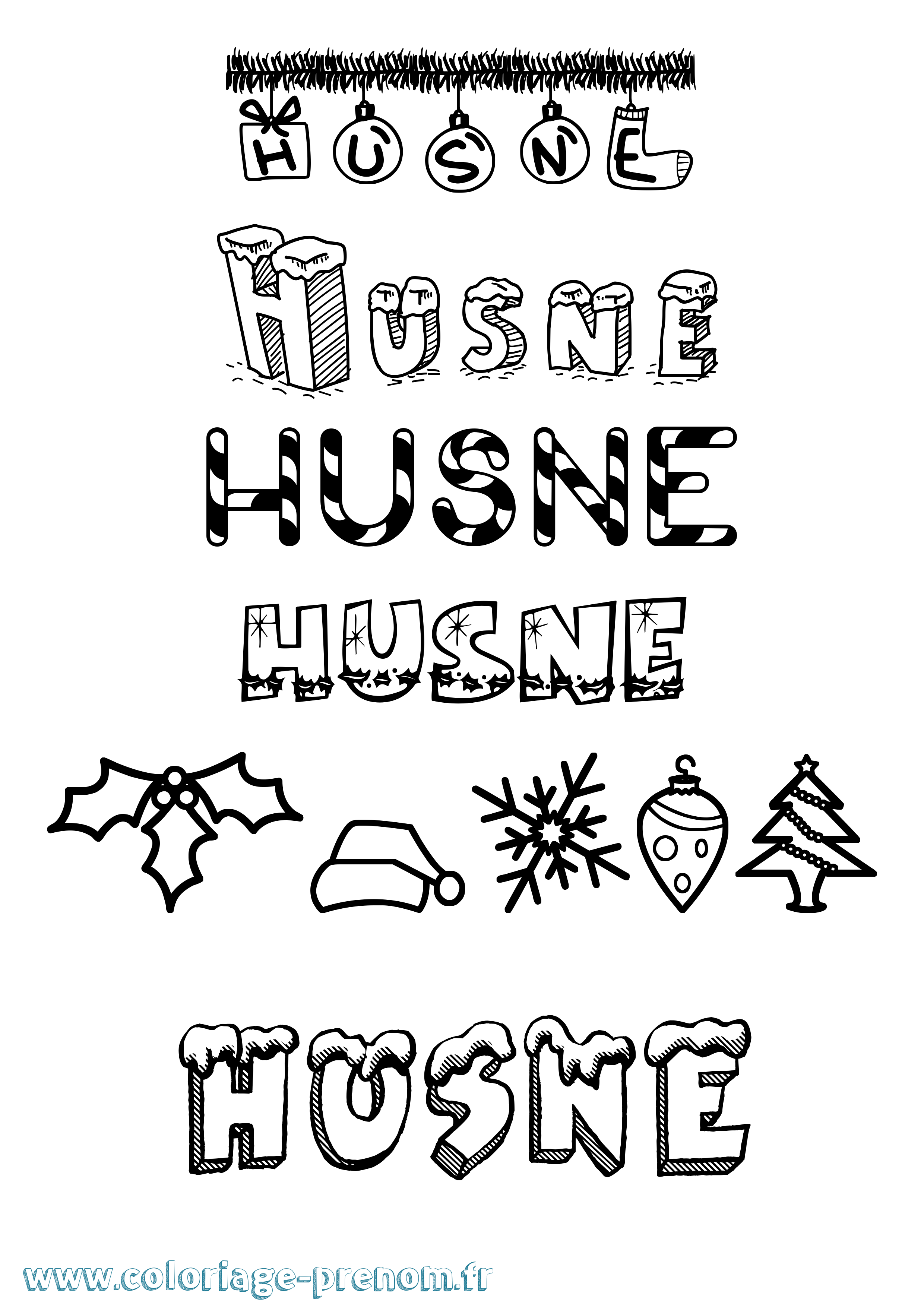 Coloriage Husne Noël Coloriage prénom Husne Noël