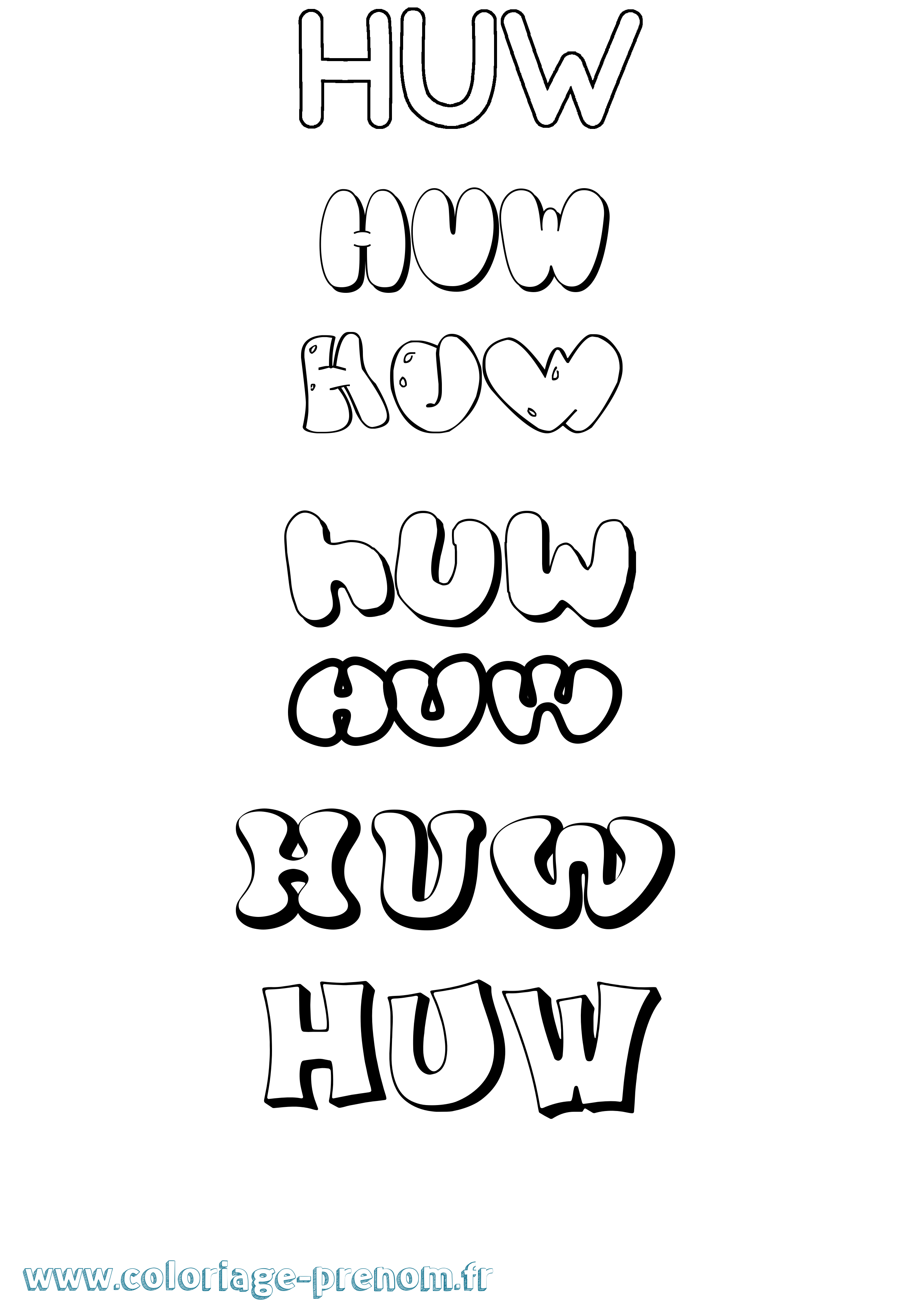 Coloriage Huw Bubble Coloriage prénom Huw Bubble