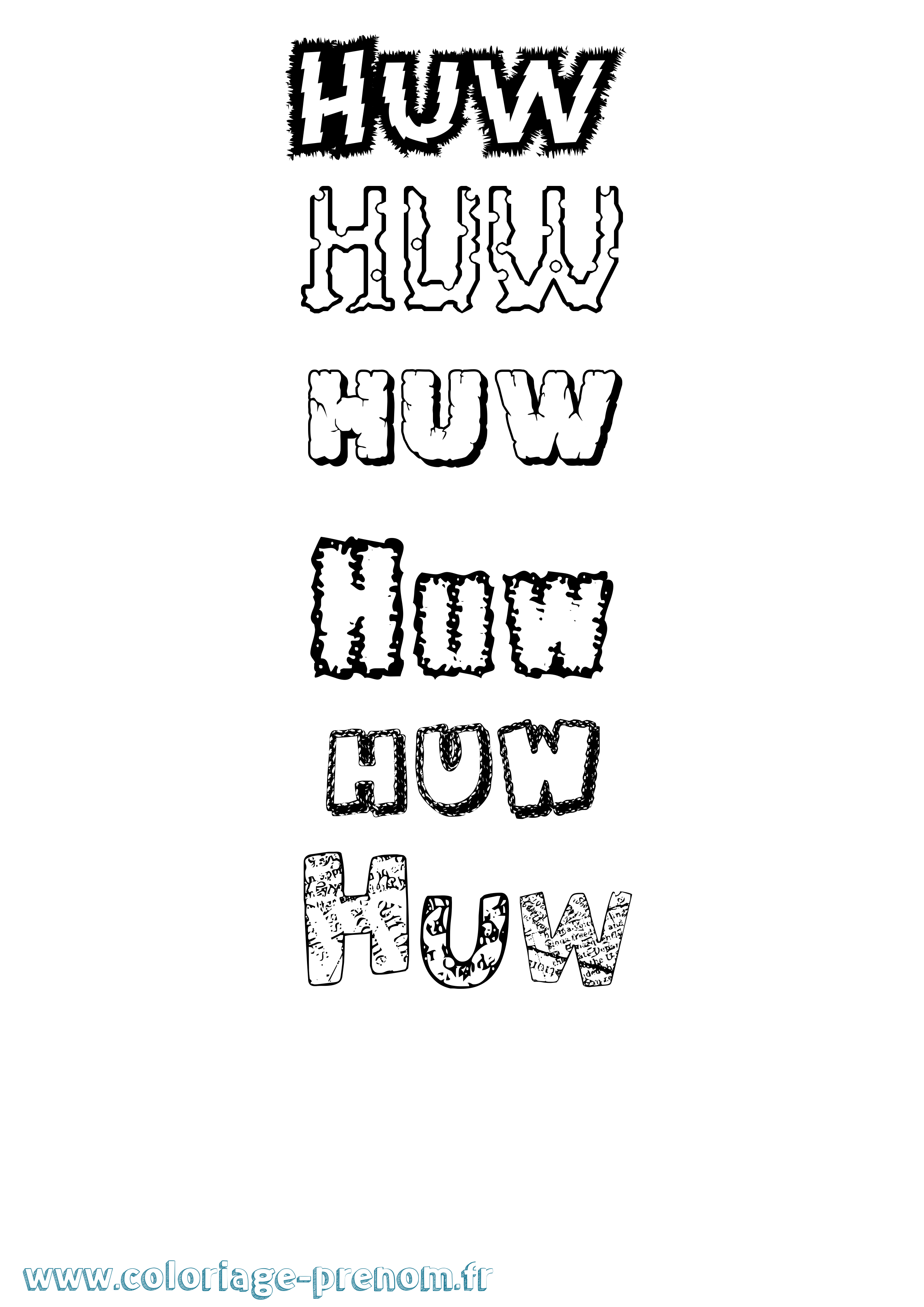 Coloriage Huw Destructuré Coloriage prénom Huw Destructuré