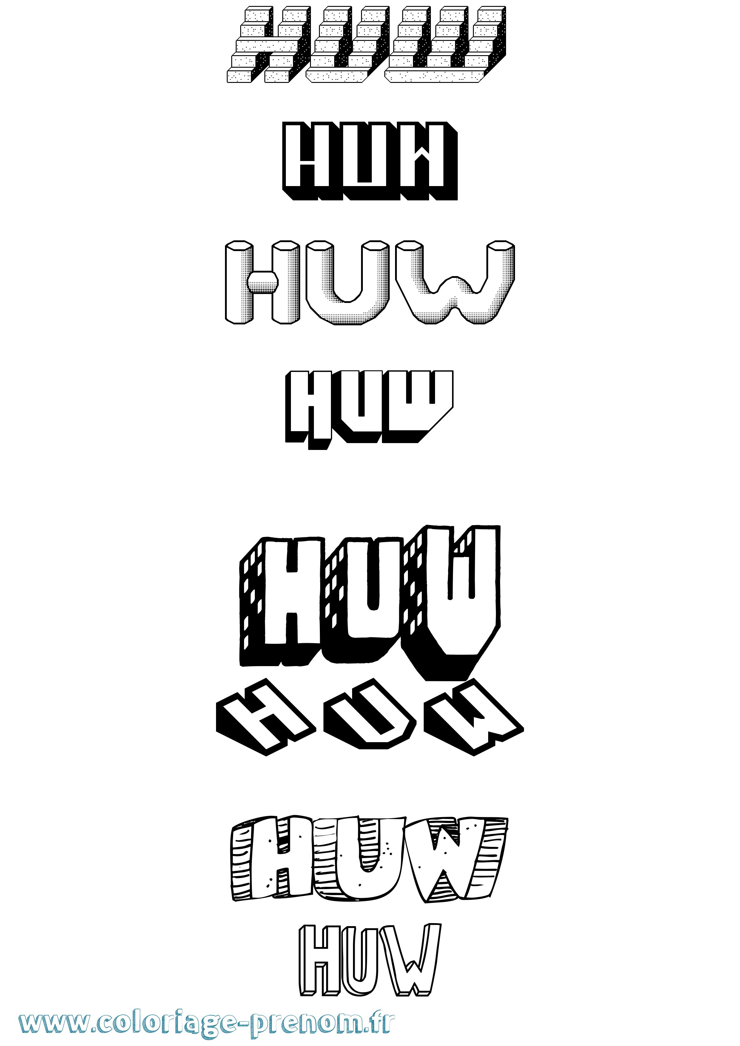 Coloriage Huw Effet 3D Coloriage prénom Huw Effet 3D