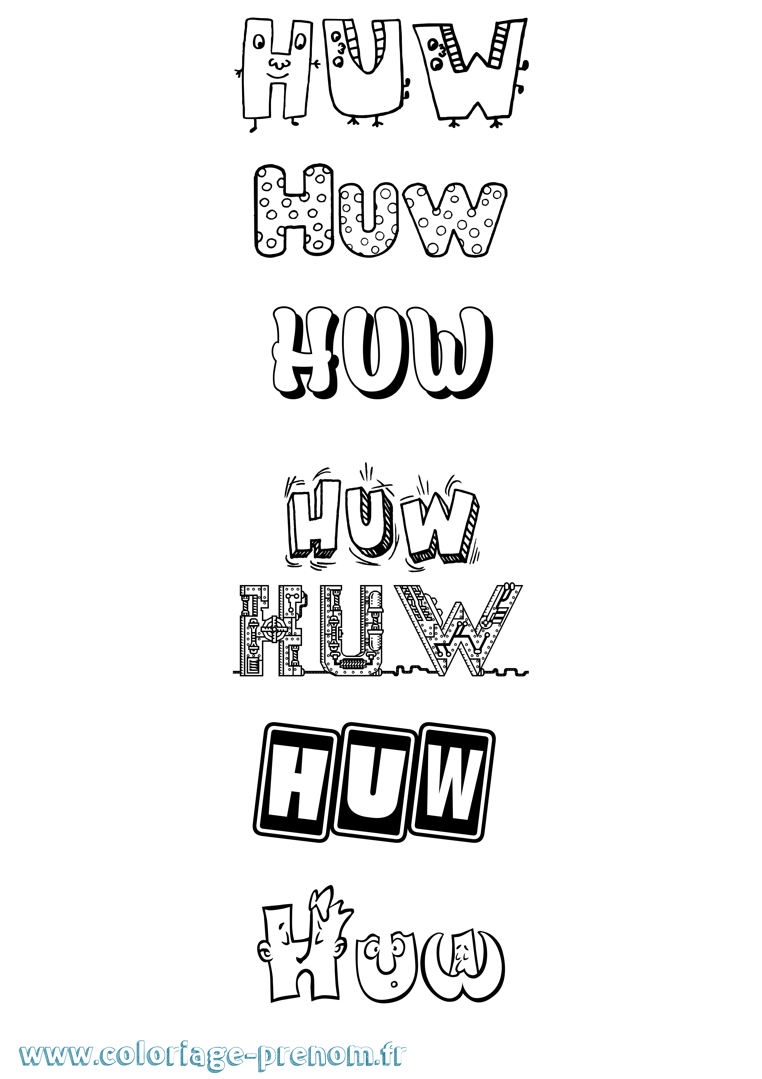 Coloriage Huw Fun Coloriage prénom Huw Fun