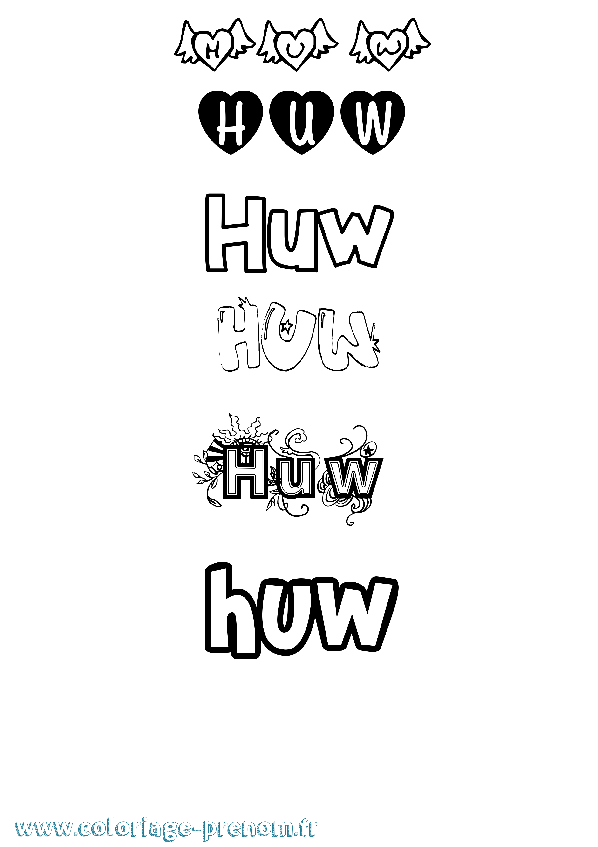Coloriage Huw Girly Coloriage prénom Huw Girly