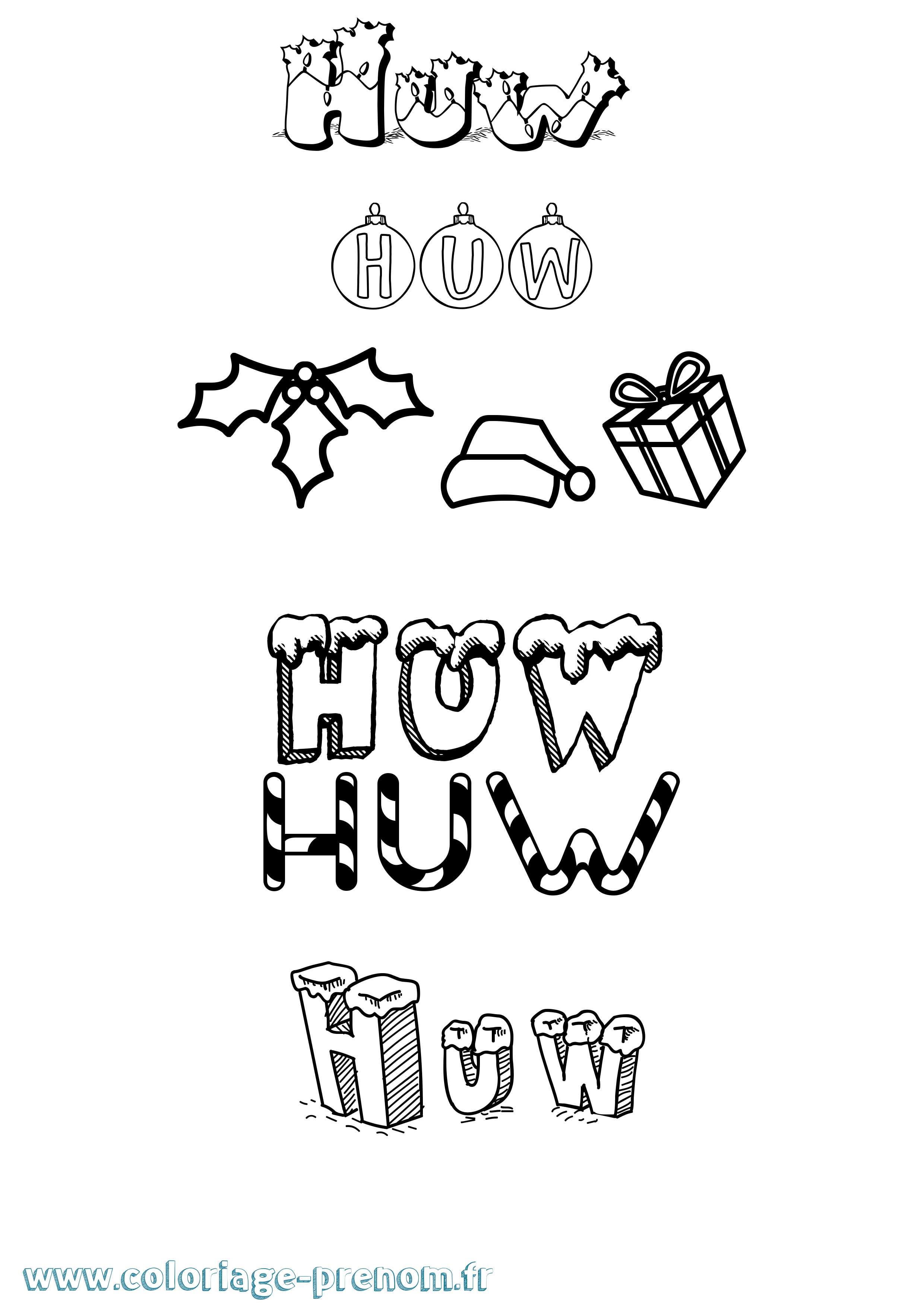 Coloriage Huw Noël Coloriage prénom Huw Noël