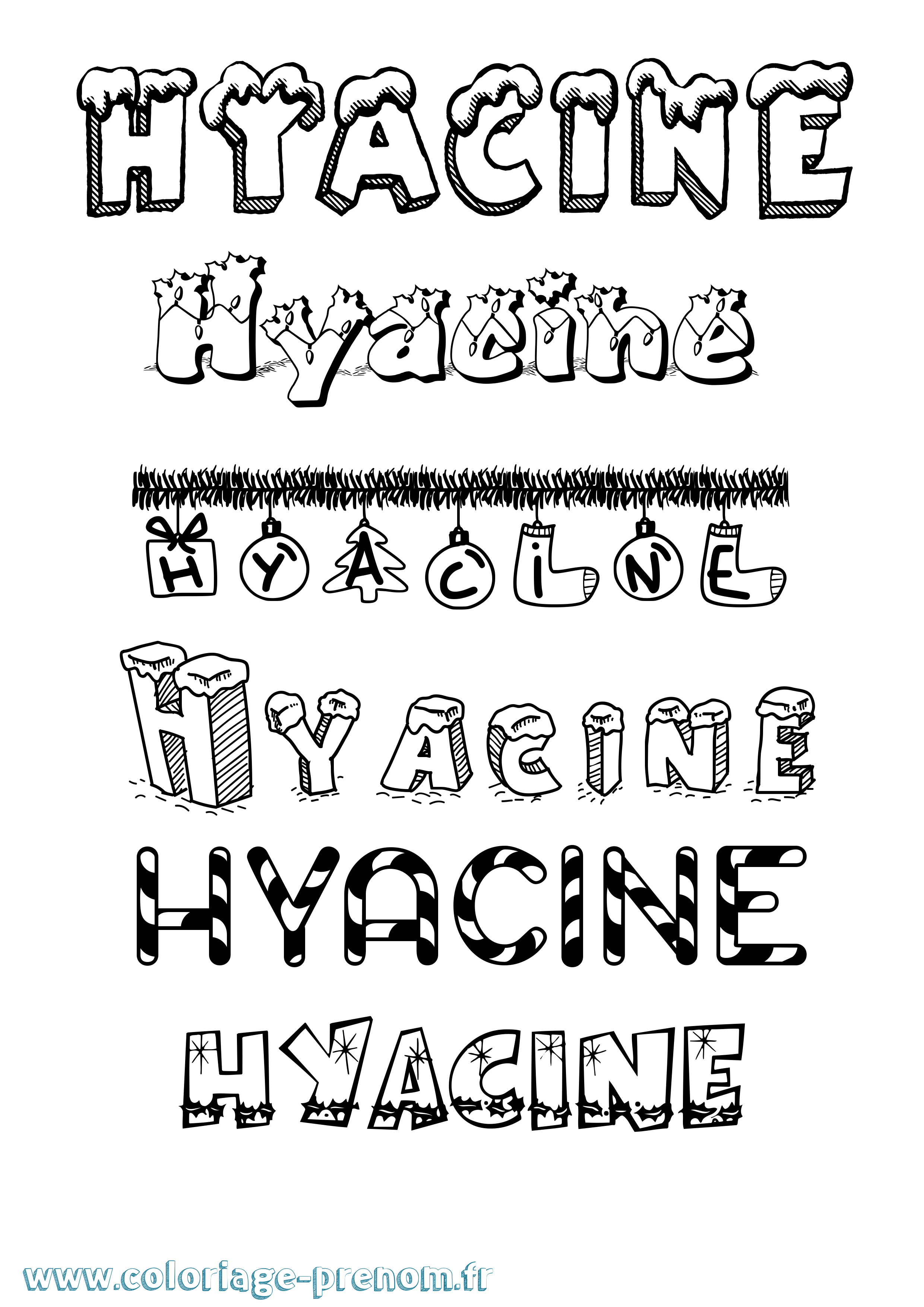 Coloriage Hyacine Noël Coloriage prénom Hyacine Noël