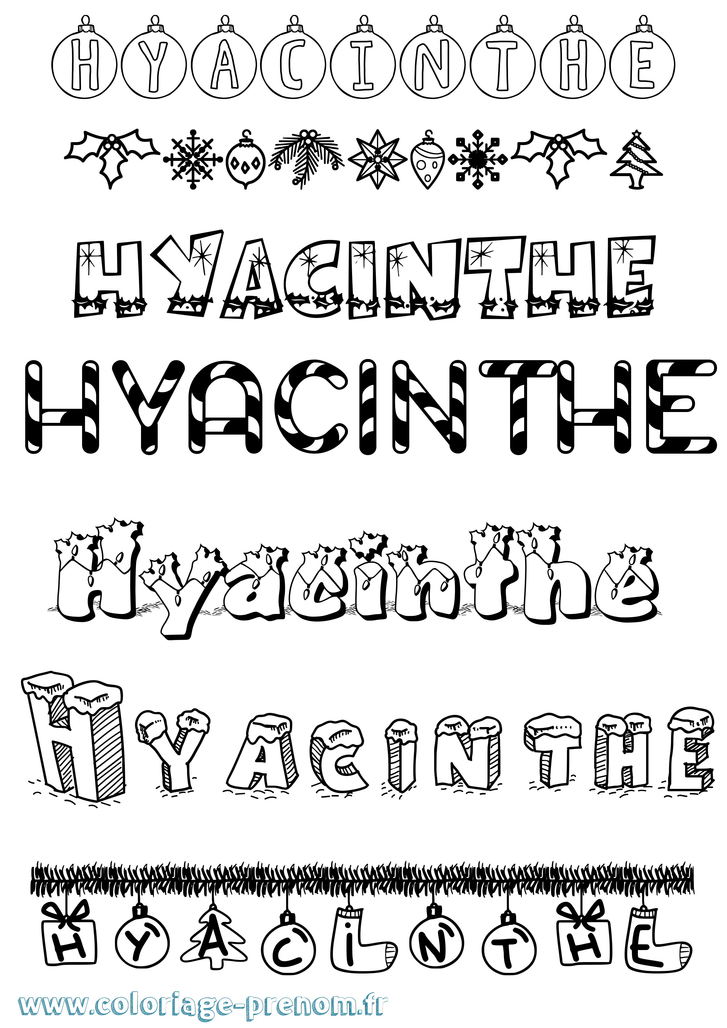 Coloriage Hyacinthe Noël Coloriage prénom Hyacinthe Noël