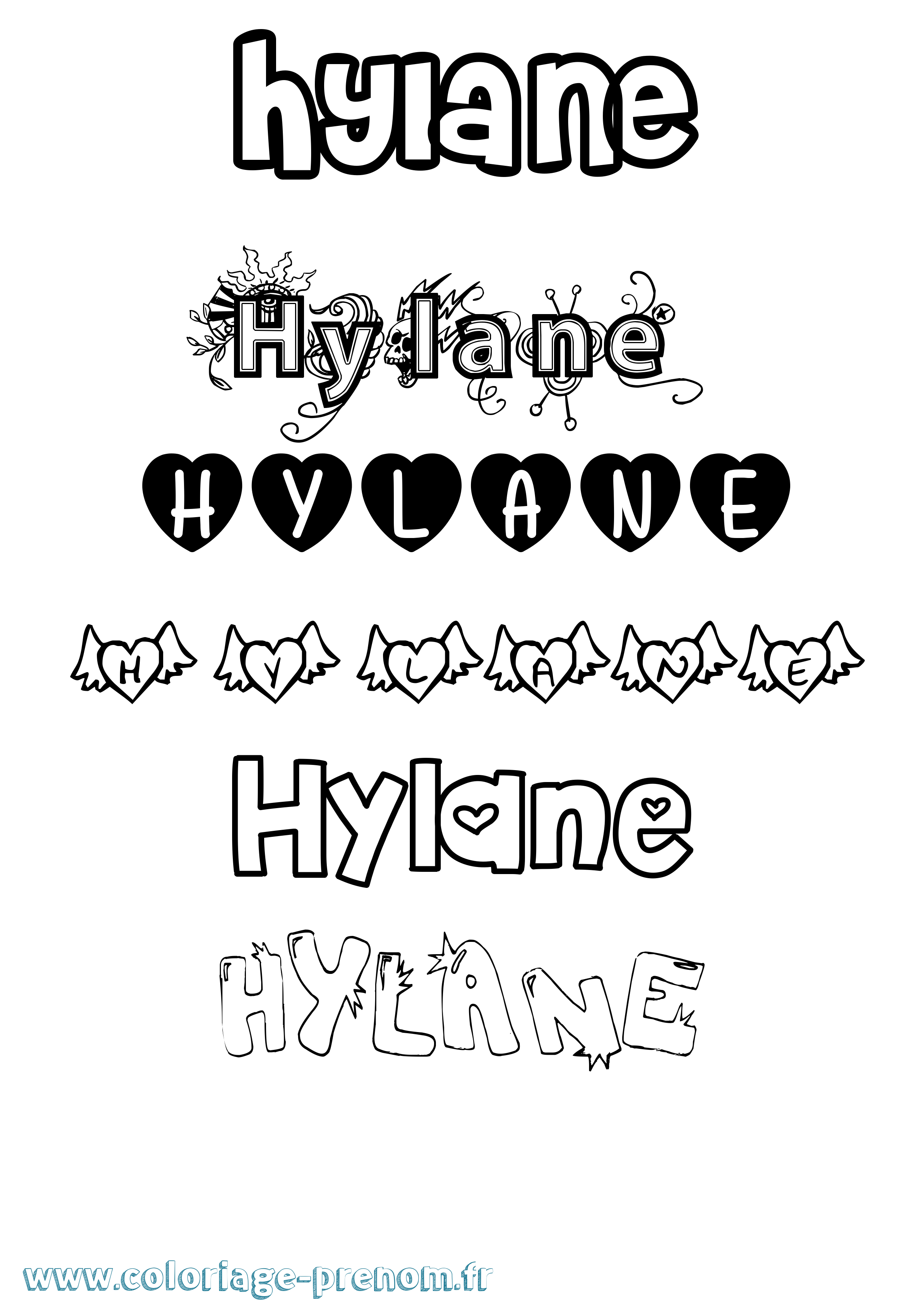 Coloriage Hylane Girly Coloriage prénom Hylane Girly