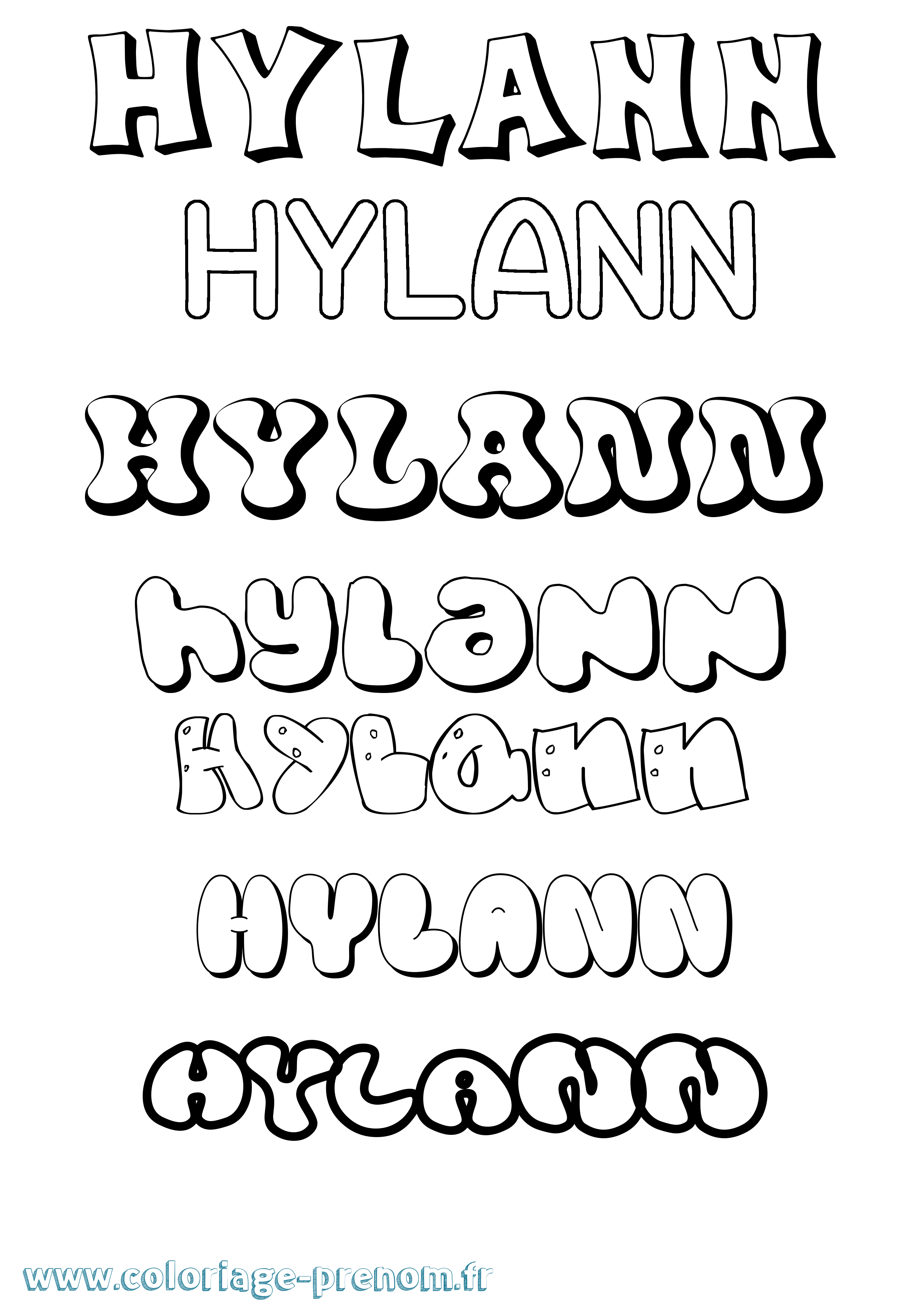 Coloriage Hylann Bubble Coloriage prénom Hylann Bubble