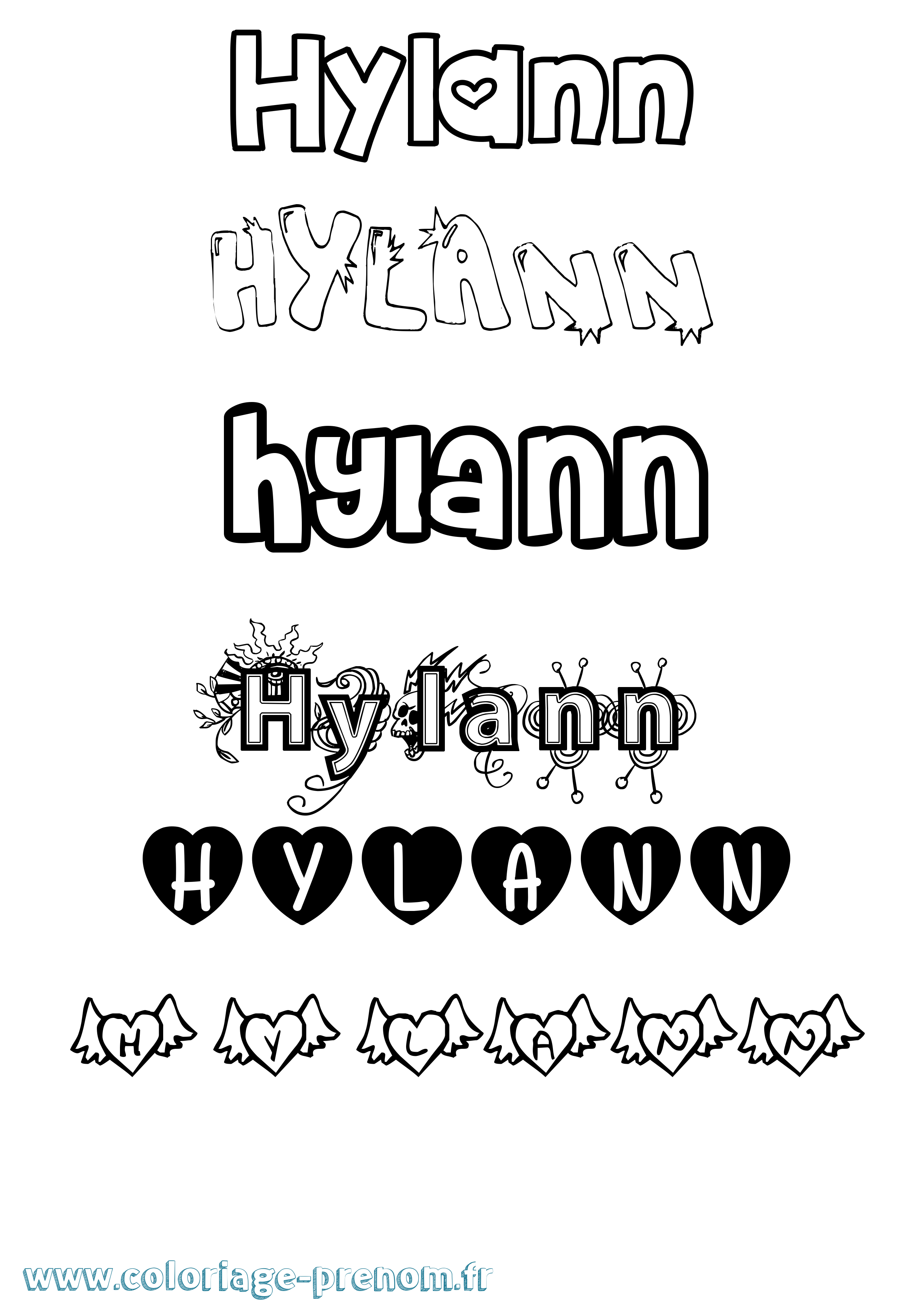 Coloriage Hylann Girly Coloriage prénom Hylann Girly