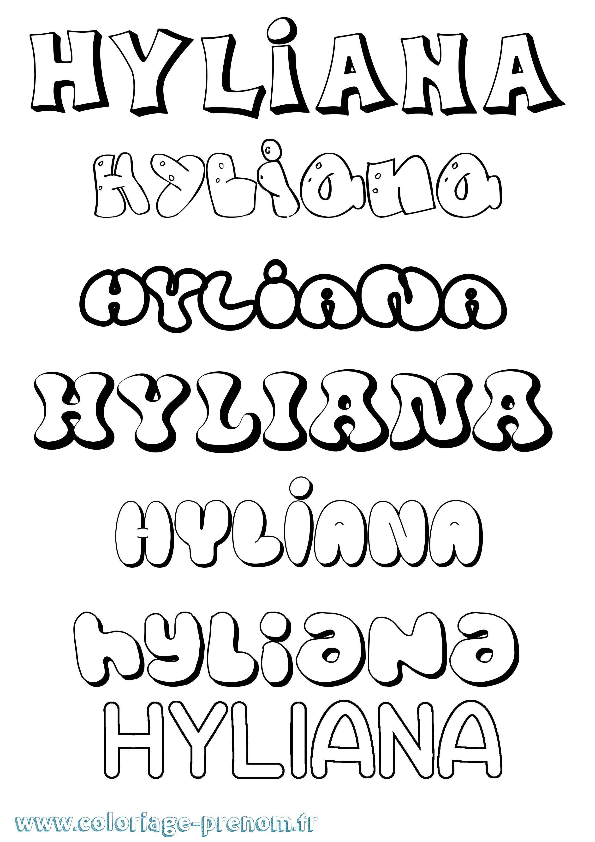 Coloriage Hyliana Bubble Coloriage prénom Hyliana Bubble