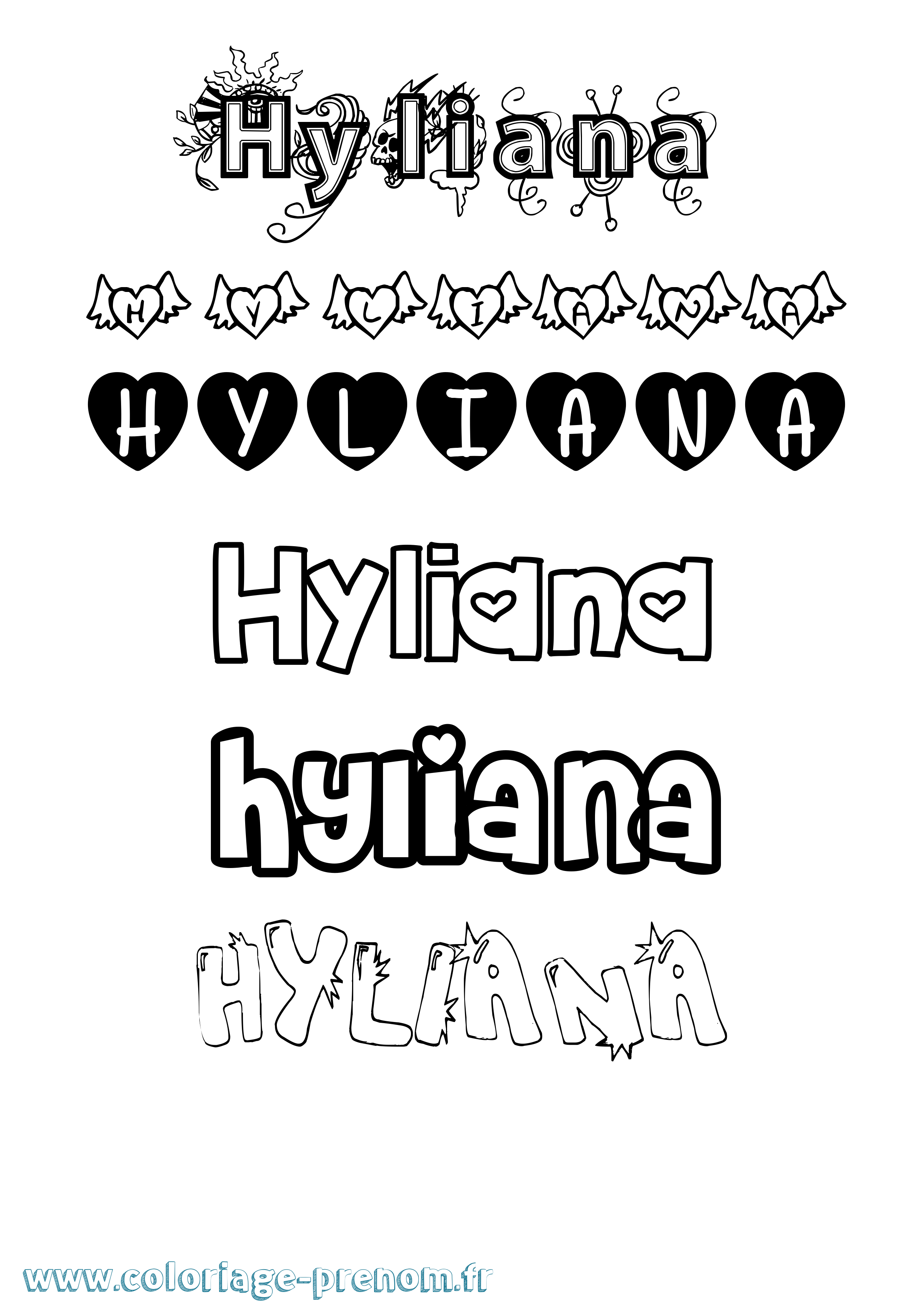 Coloriage Hyliana Girly Coloriage prénom Hyliana Girly