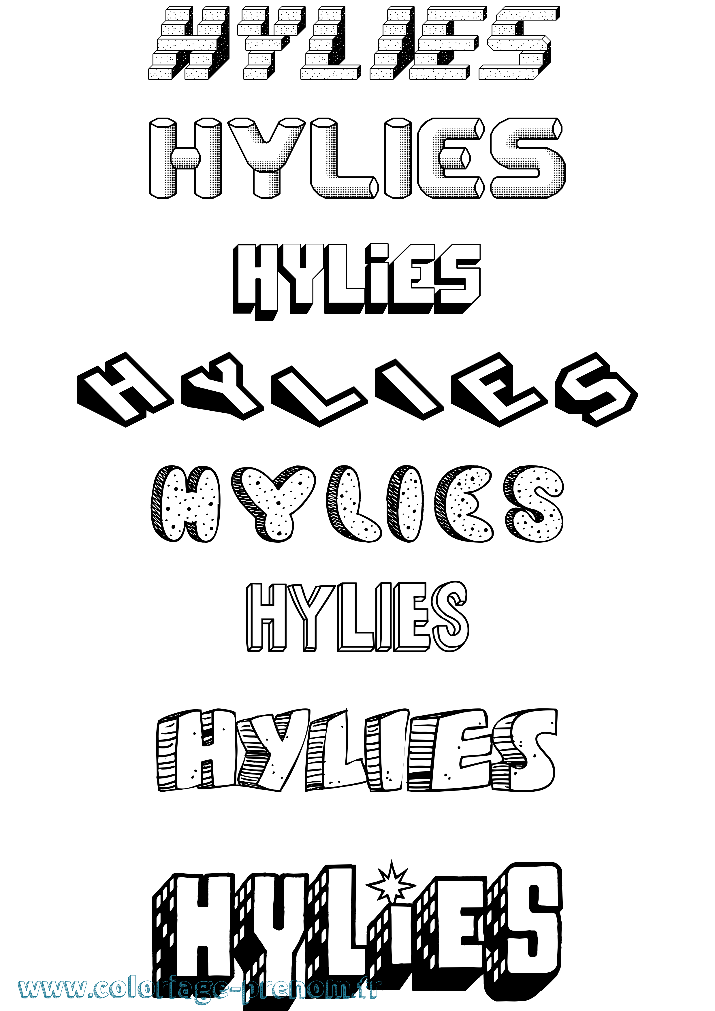Coloriage Hylies Effet 3D Coloriage prénom Hylies Effet 3D