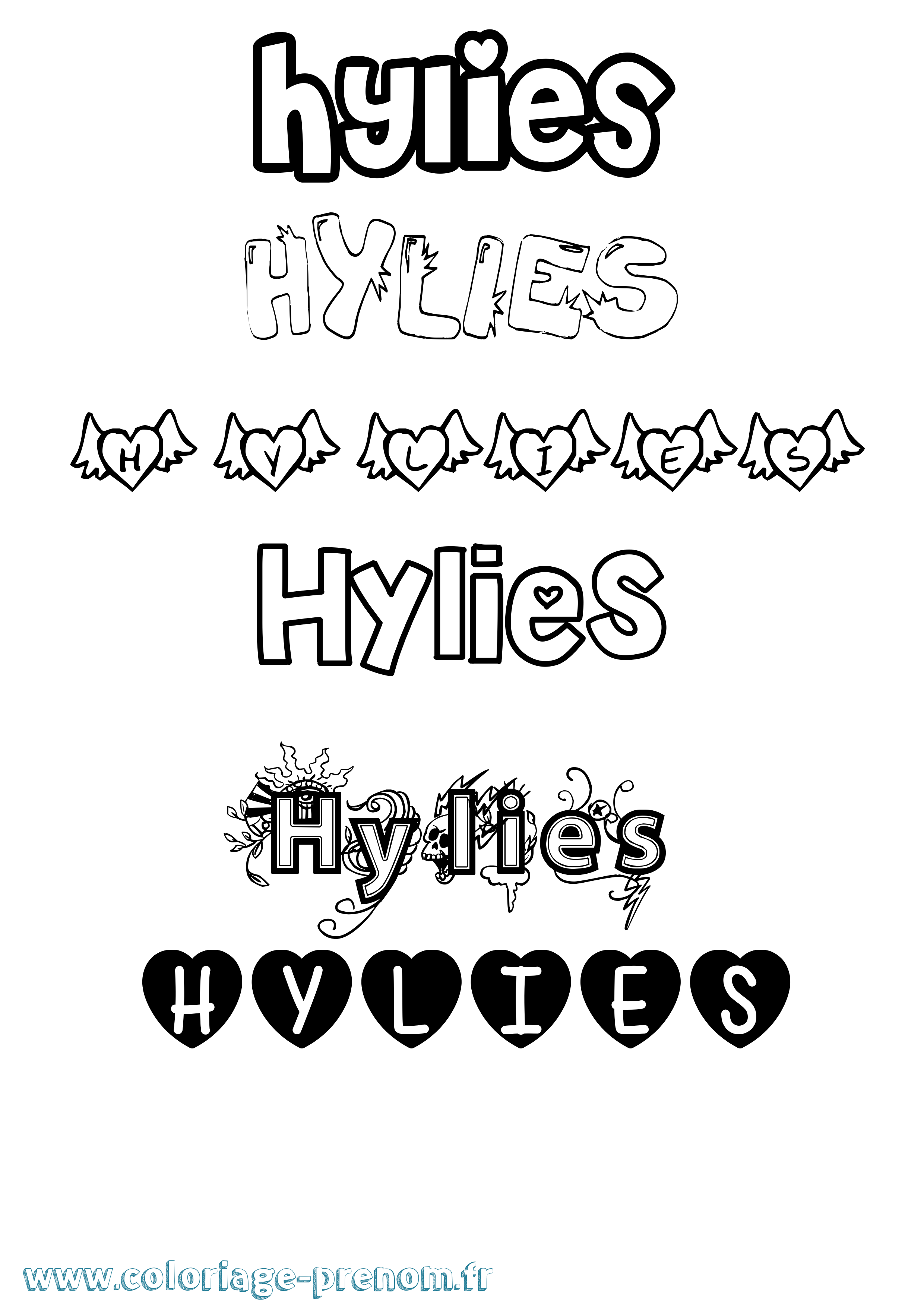 Coloriage Hylies Girly Coloriage prénom Hylies Girly