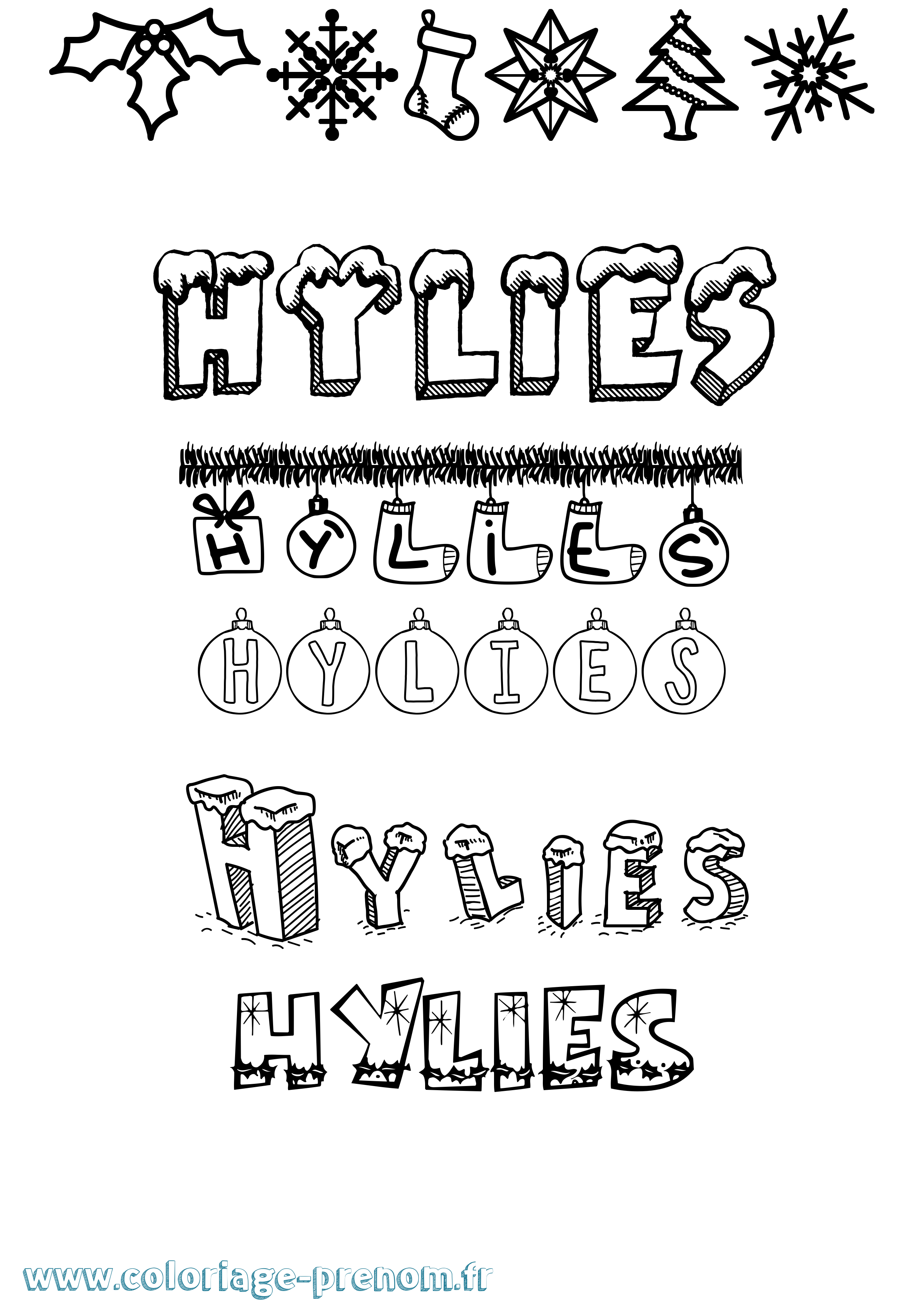 Coloriage Hylies Noël Coloriage prénom Hylies Noël