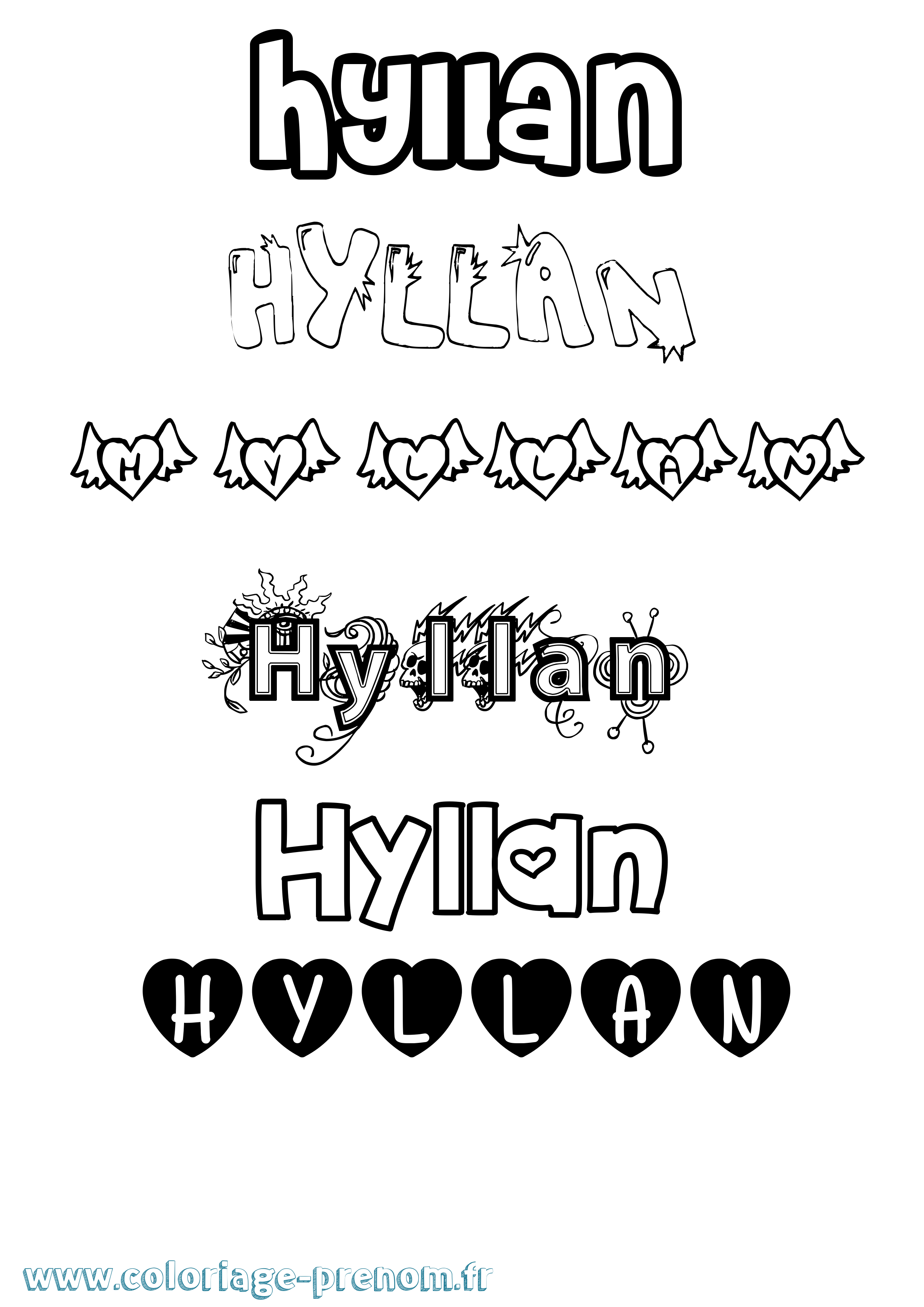 Coloriage Hyllan Girly Coloriage prénom Hyllan Girly