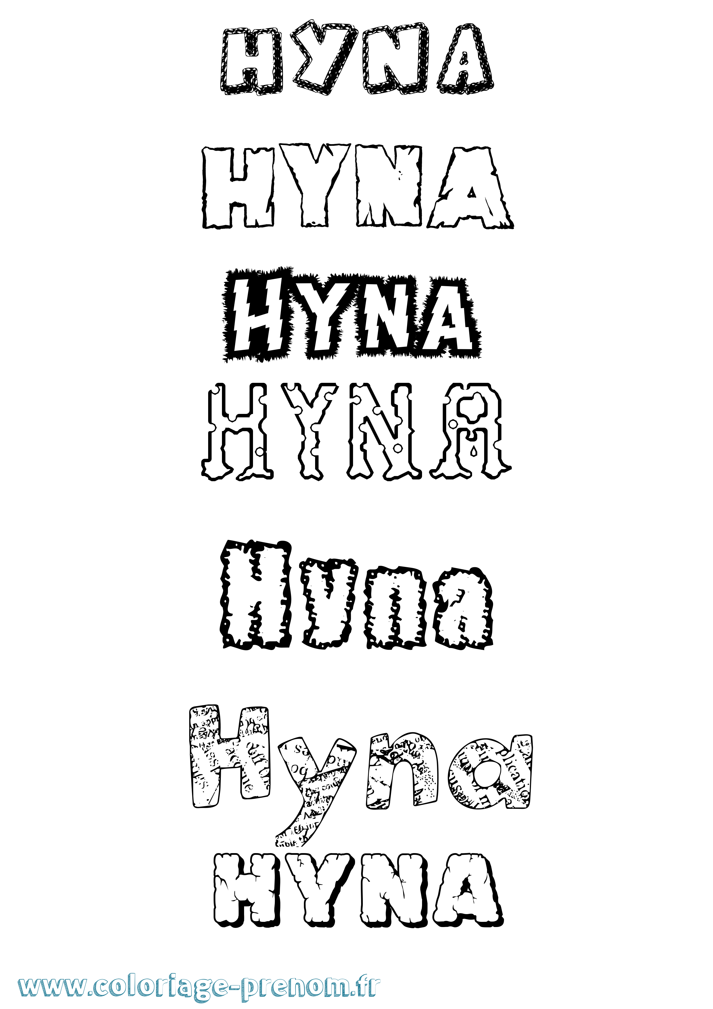 Coloriage Hyna Destructuré Coloriage prénom Hyna Destructuré