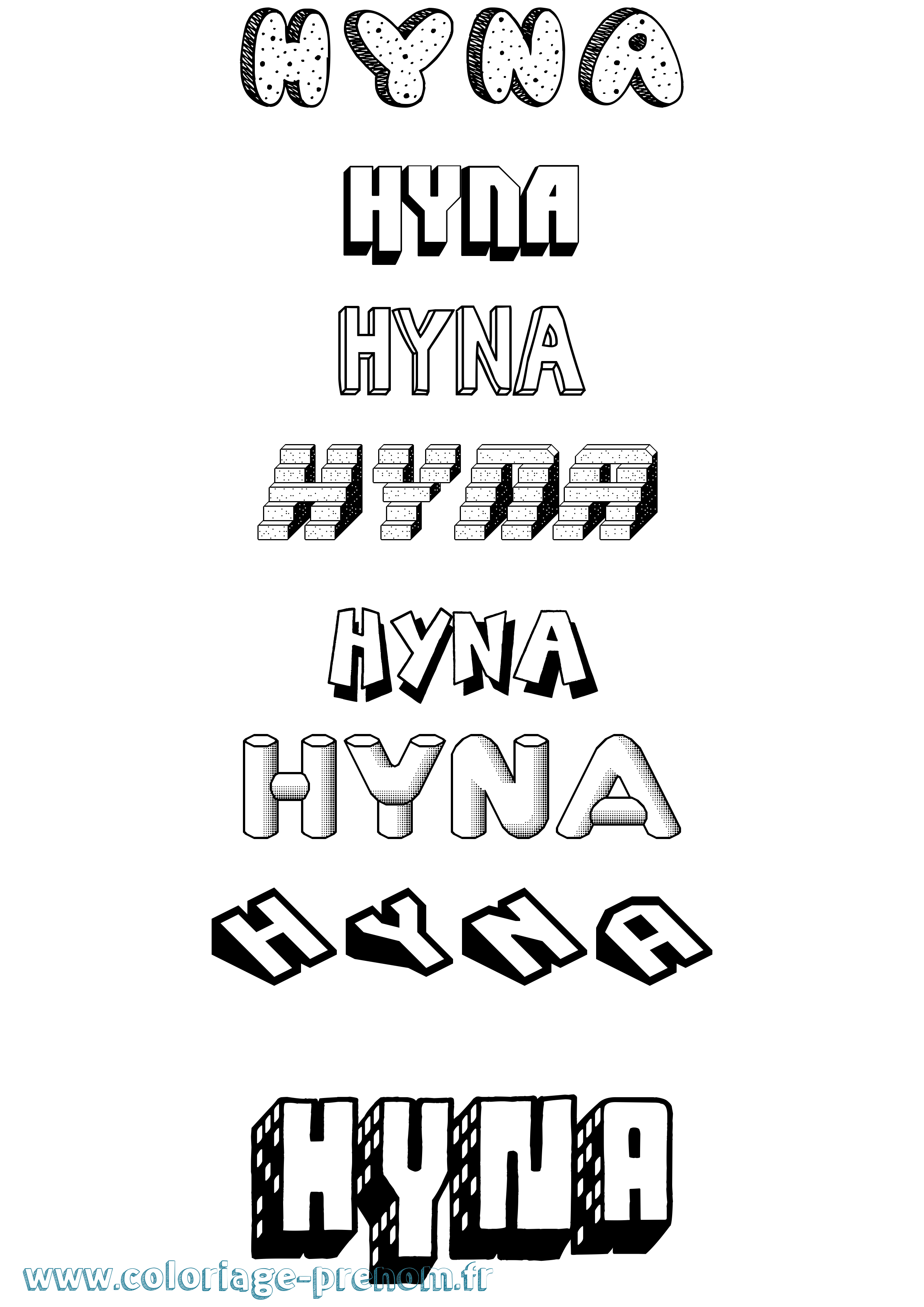 Coloriage Hyna Effet 3D Coloriage prénom Hyna Effet 3D