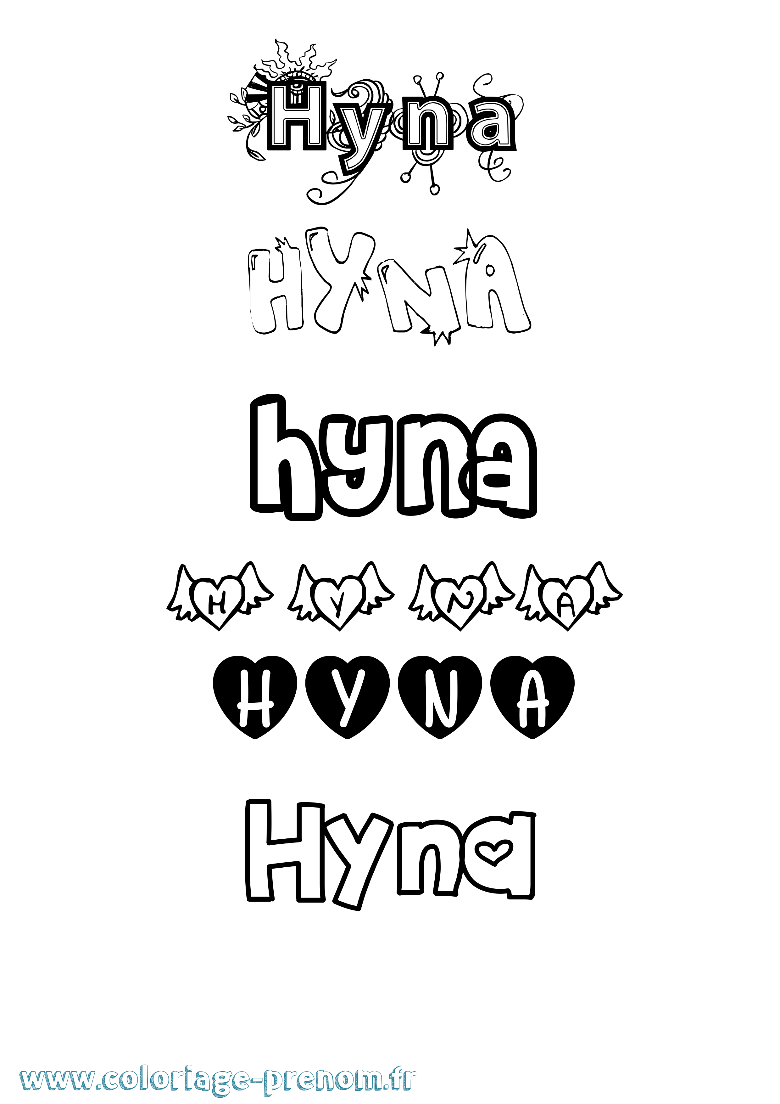 Coloriage Hyna Girly Coloriage prénom Hyna Girly