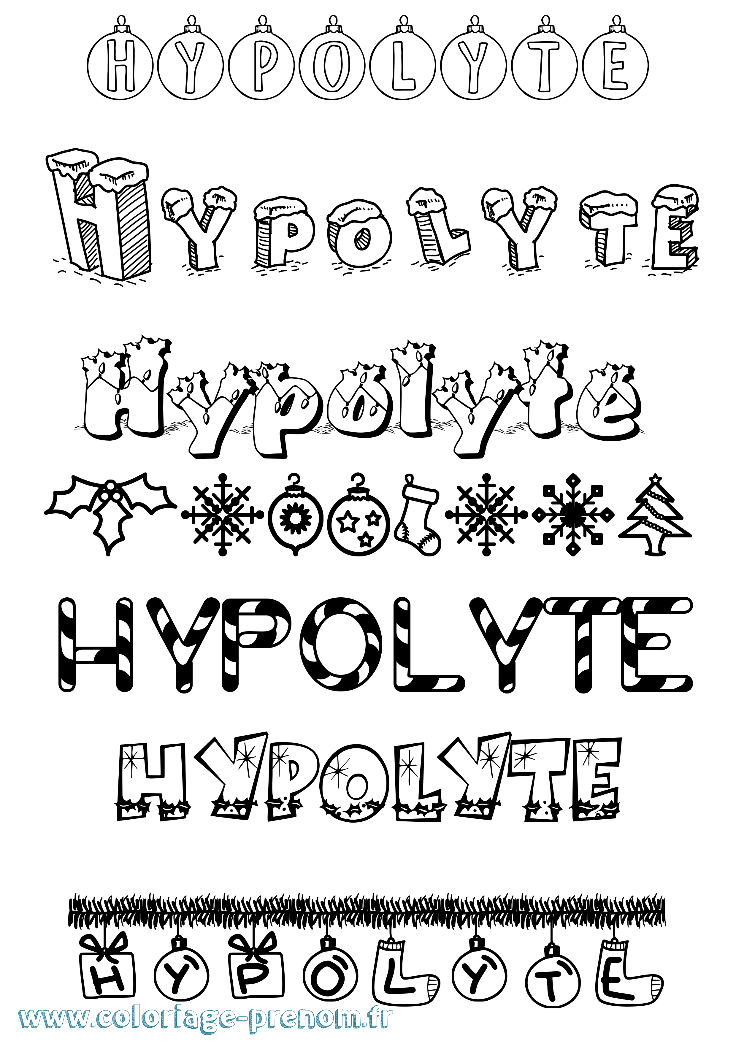 Coloriage Hypolyte Noël Coloriage prénom Hypolyte Noël