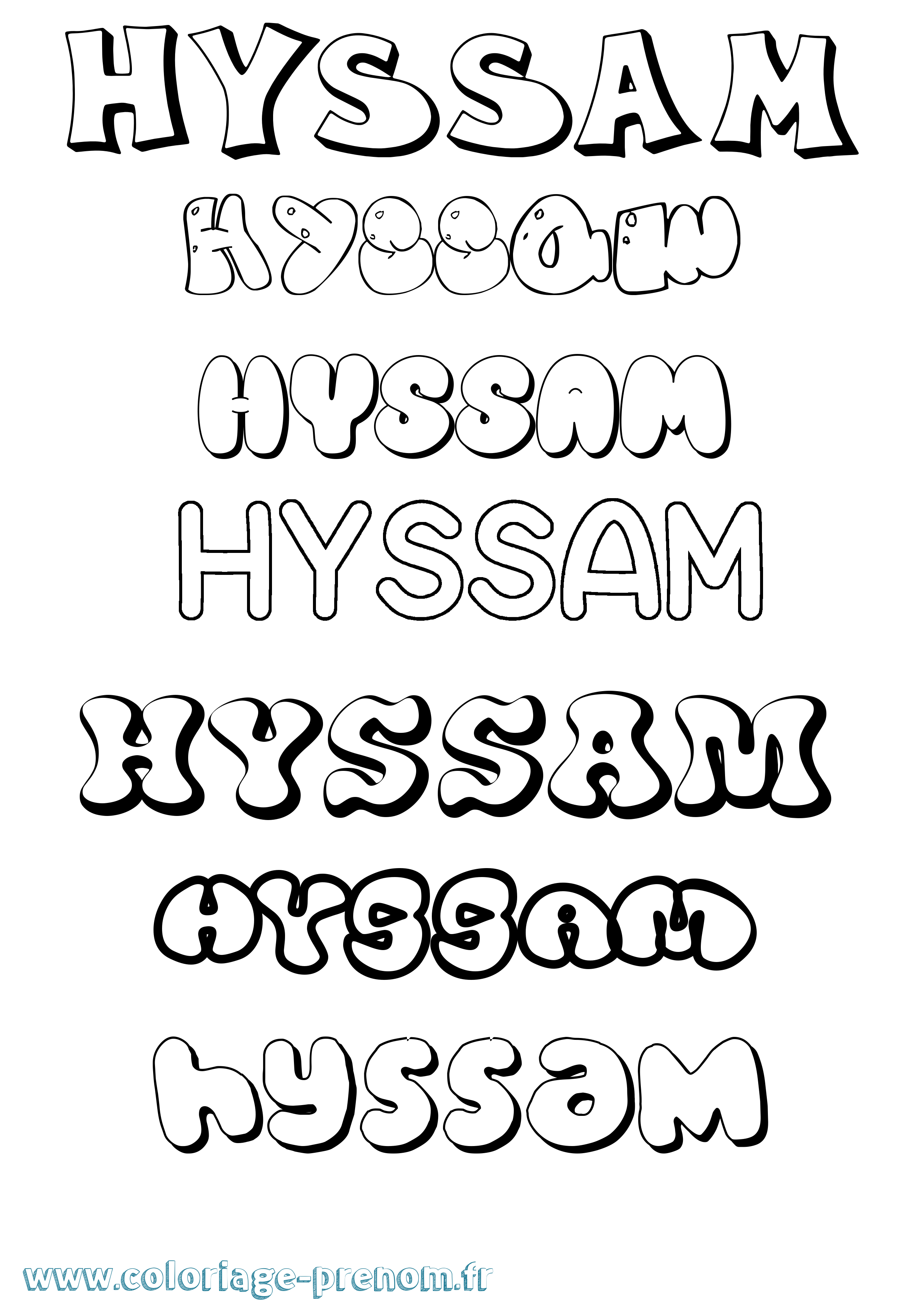Coloriage Hyssam Bubble Coloriage prénom Hyssam Bubble