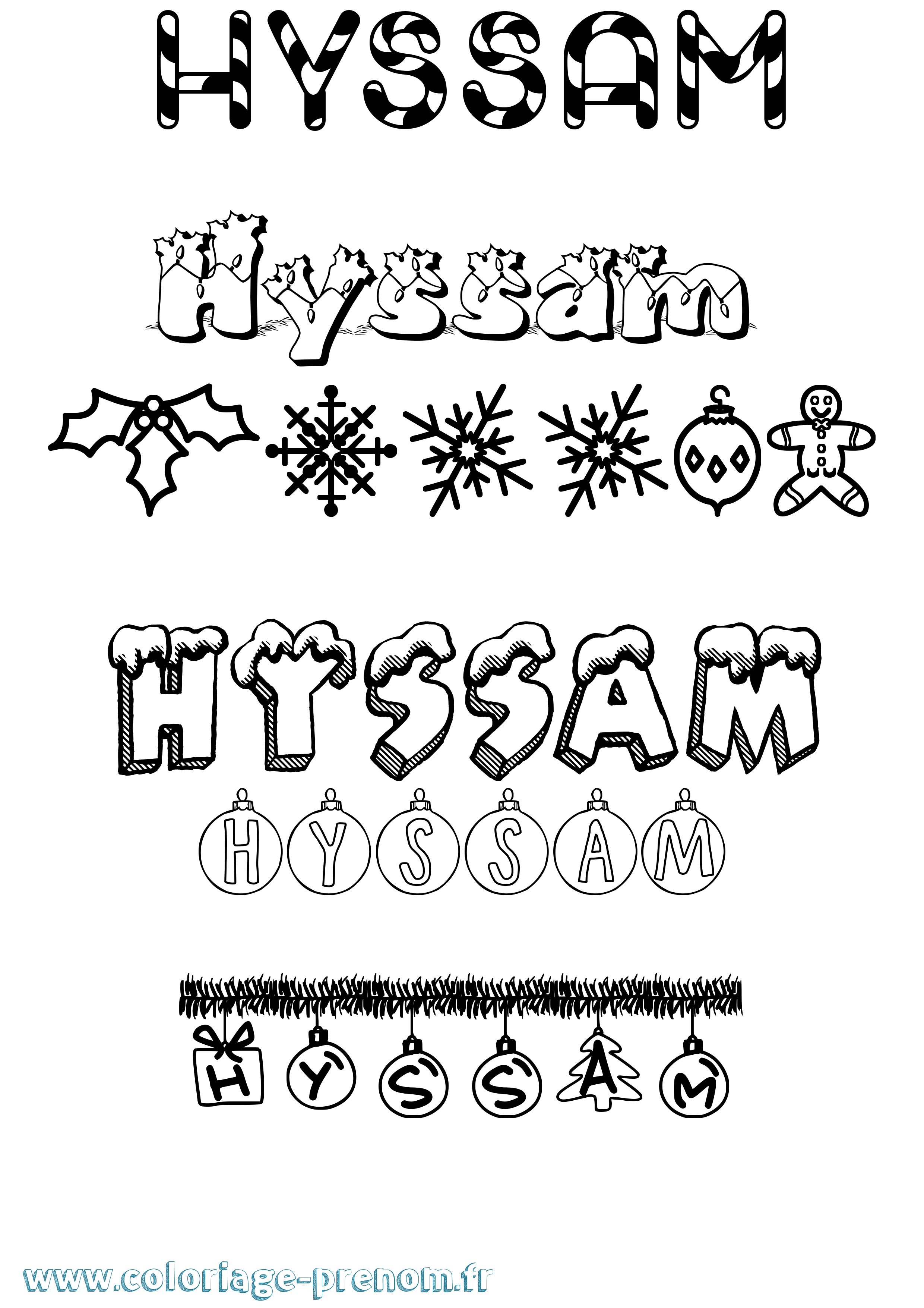 Coloriage Hyssam Noël Coloriage prénom Hyssam Noël