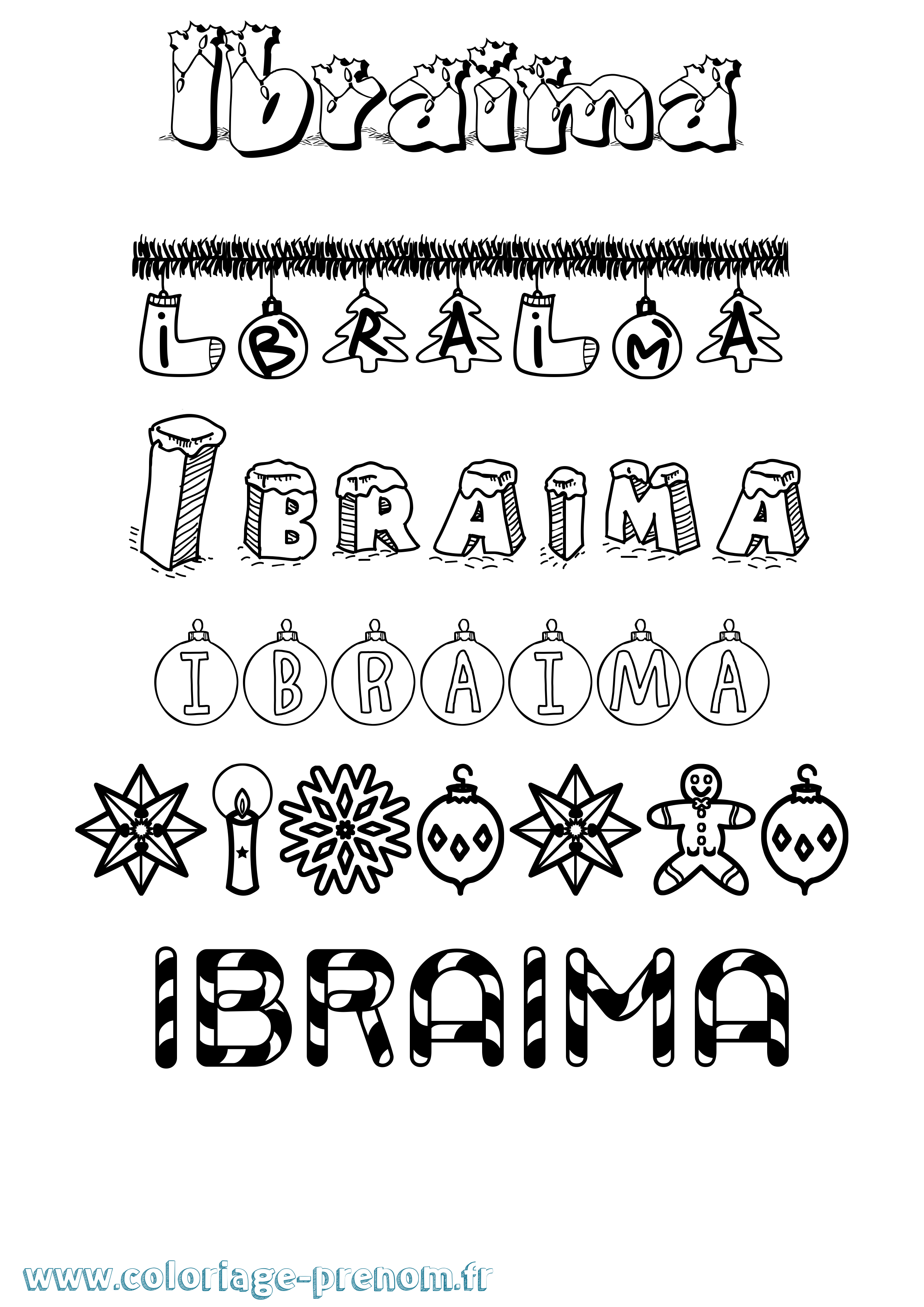 Coloriage Ibraima Noël Coloriage prénom Ibraima Noël