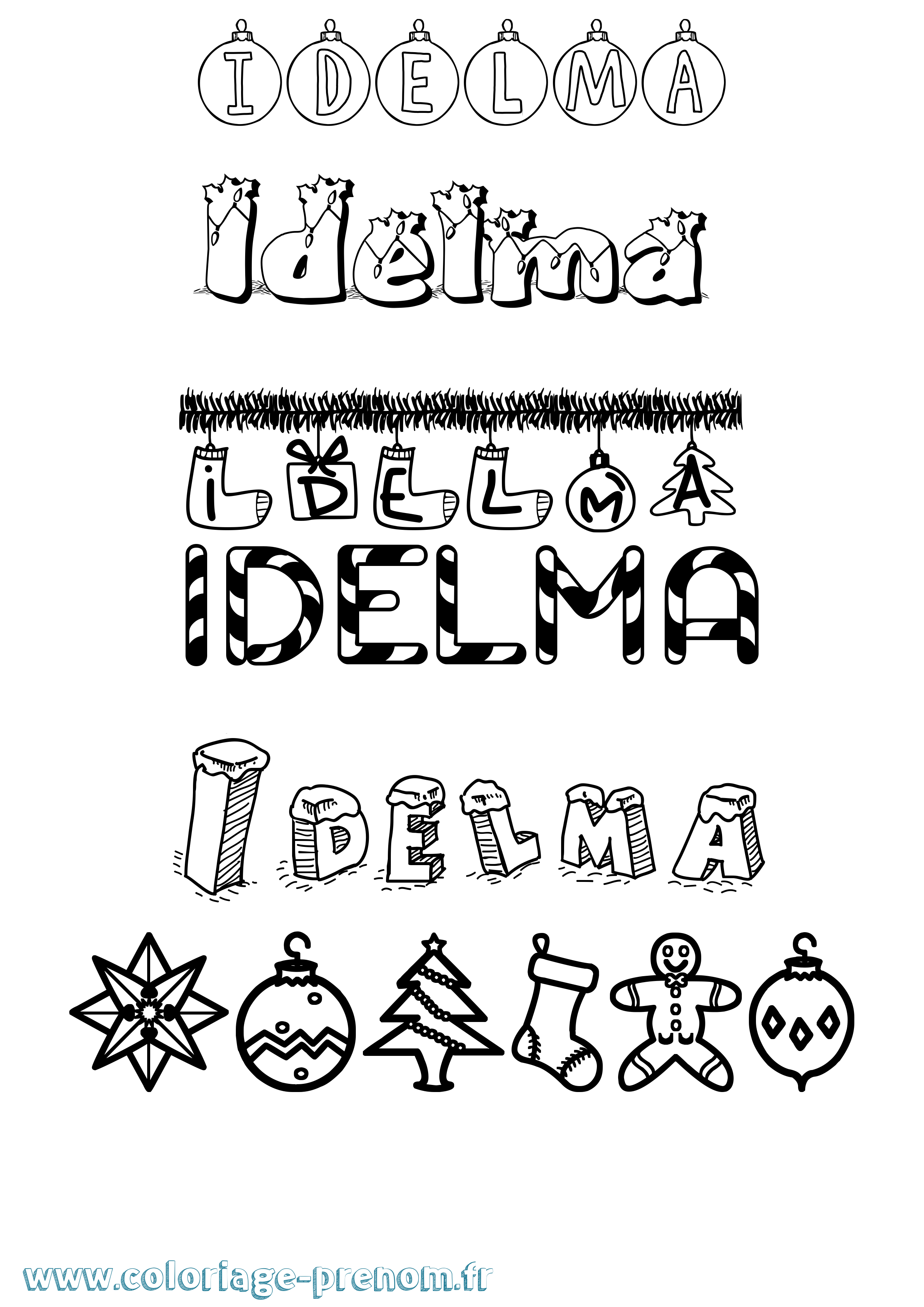 Coloriage Idelma Noël Coloriage prénom Idelma Noël