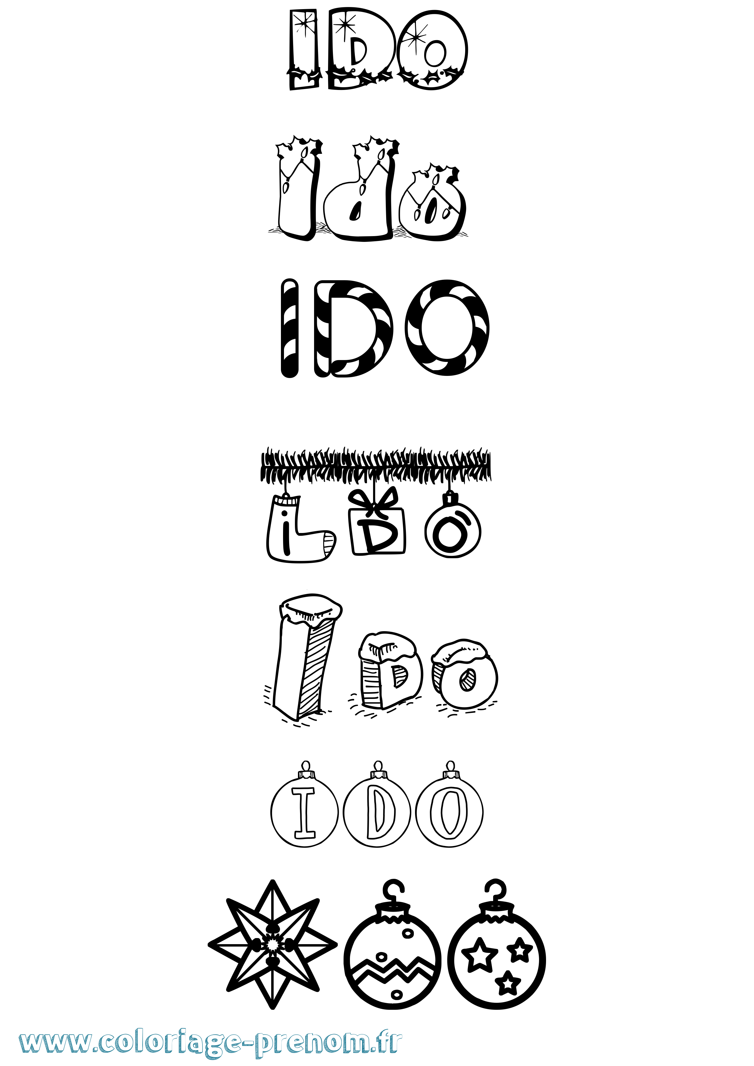 Coloriage Ido Noël Coloriage prénom Ido Noël