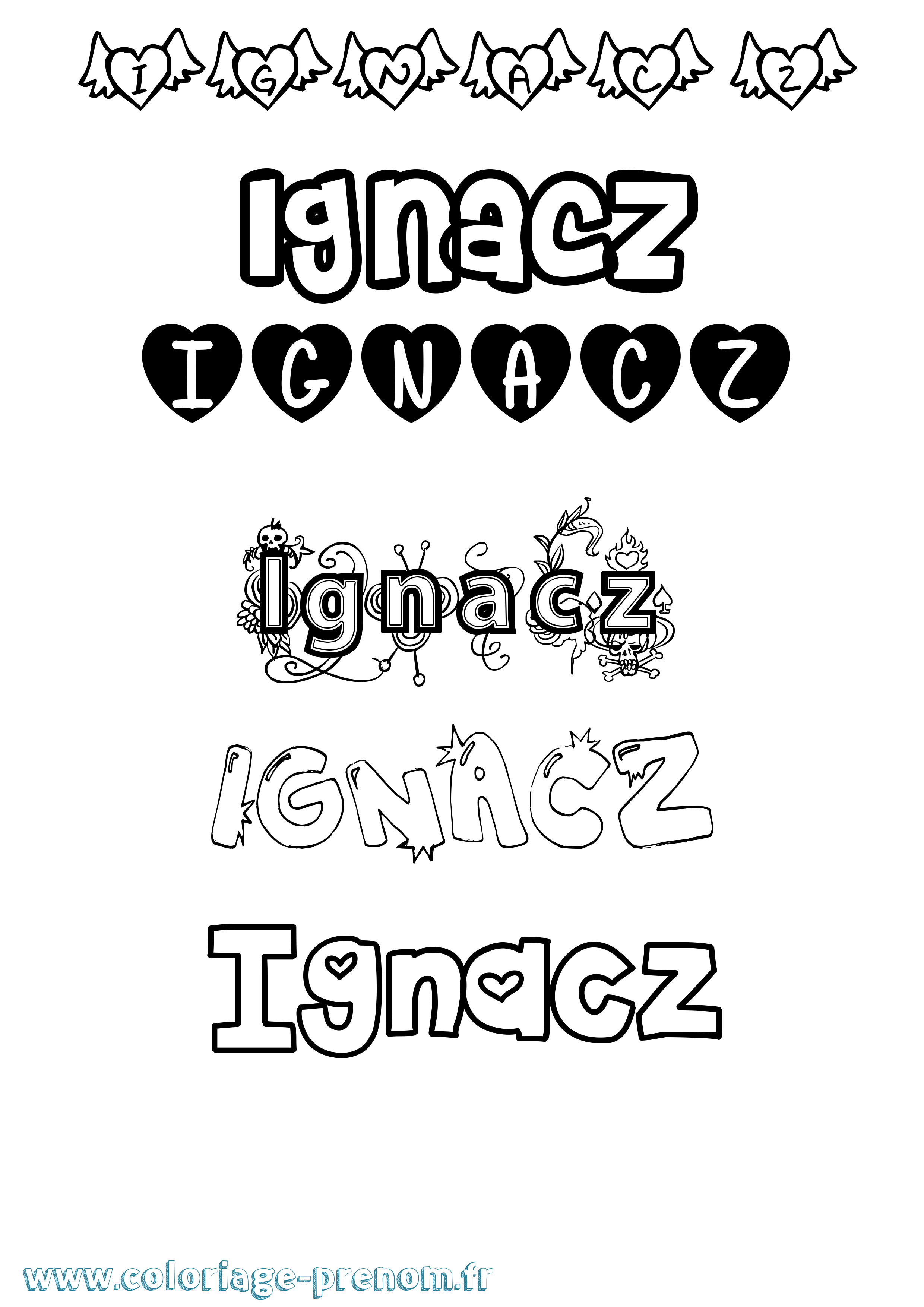 Coloriage Ignacz Girly Coloriage prénom Ignacz Girly