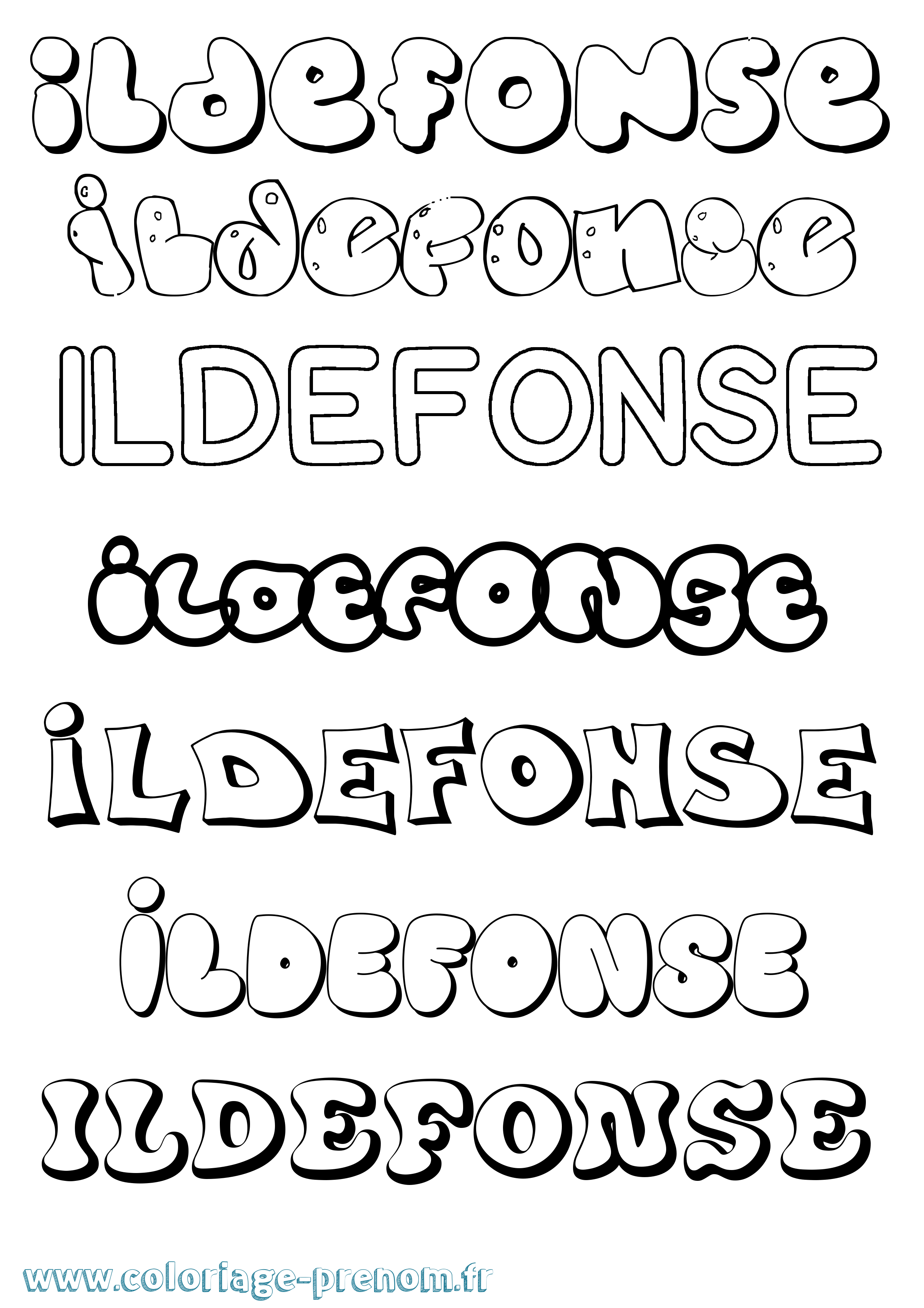 Coloriage Ildefonse Bubble Coloriage prénom Ildefonse Bubble