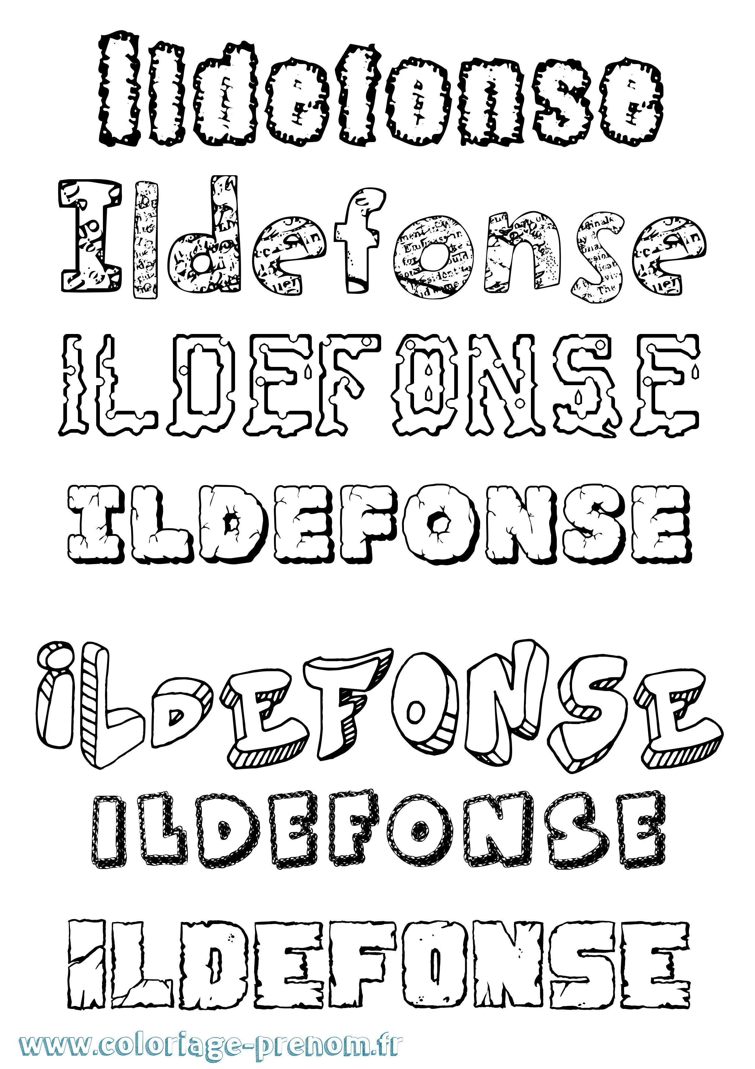 Coloriage Ildefonse Destructuré Coloriage prénom Ildefonse Destructuré