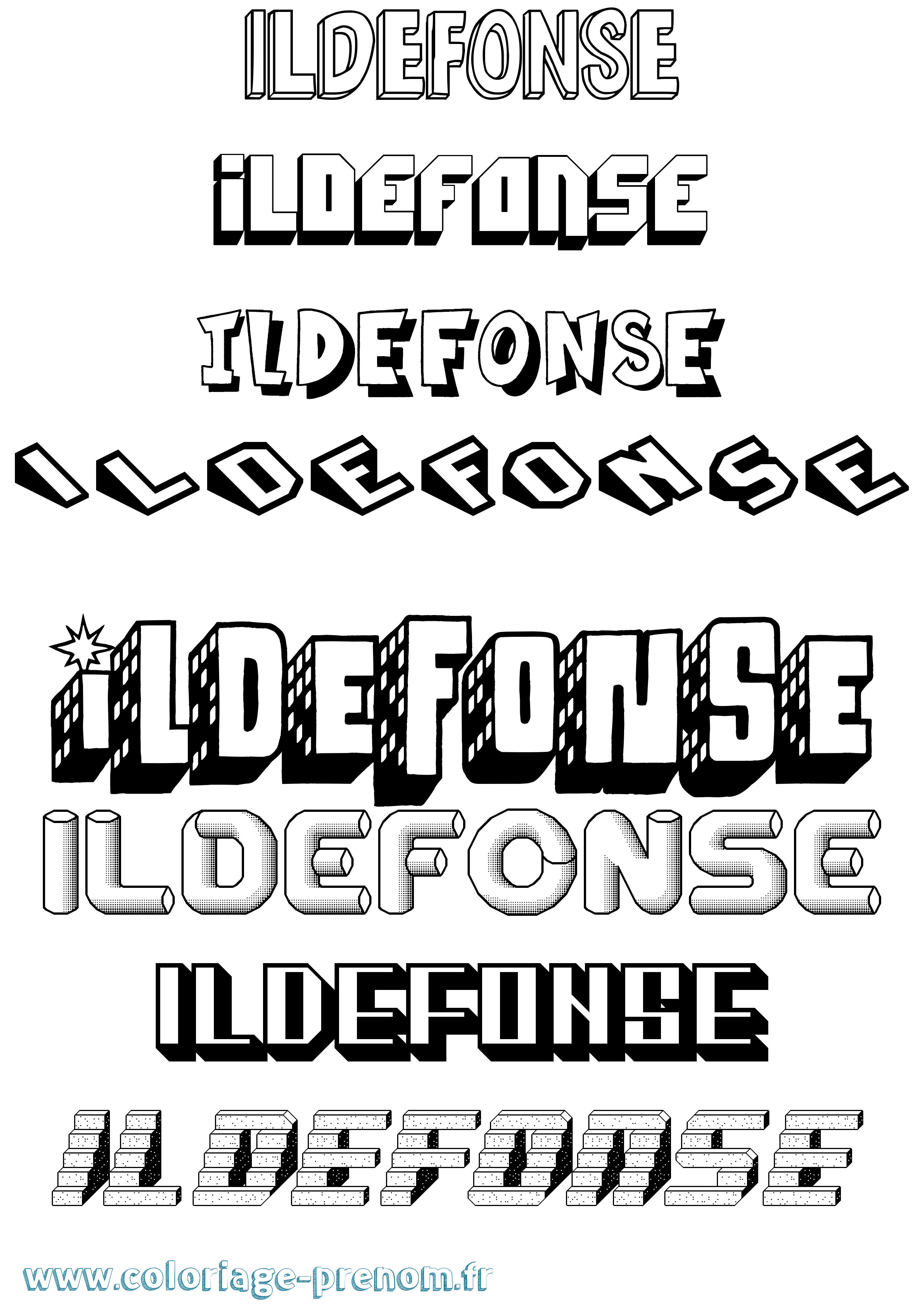 Coloriage Ildefonse Effet 3D Coloriage prénom Ildefonse Effet 3D