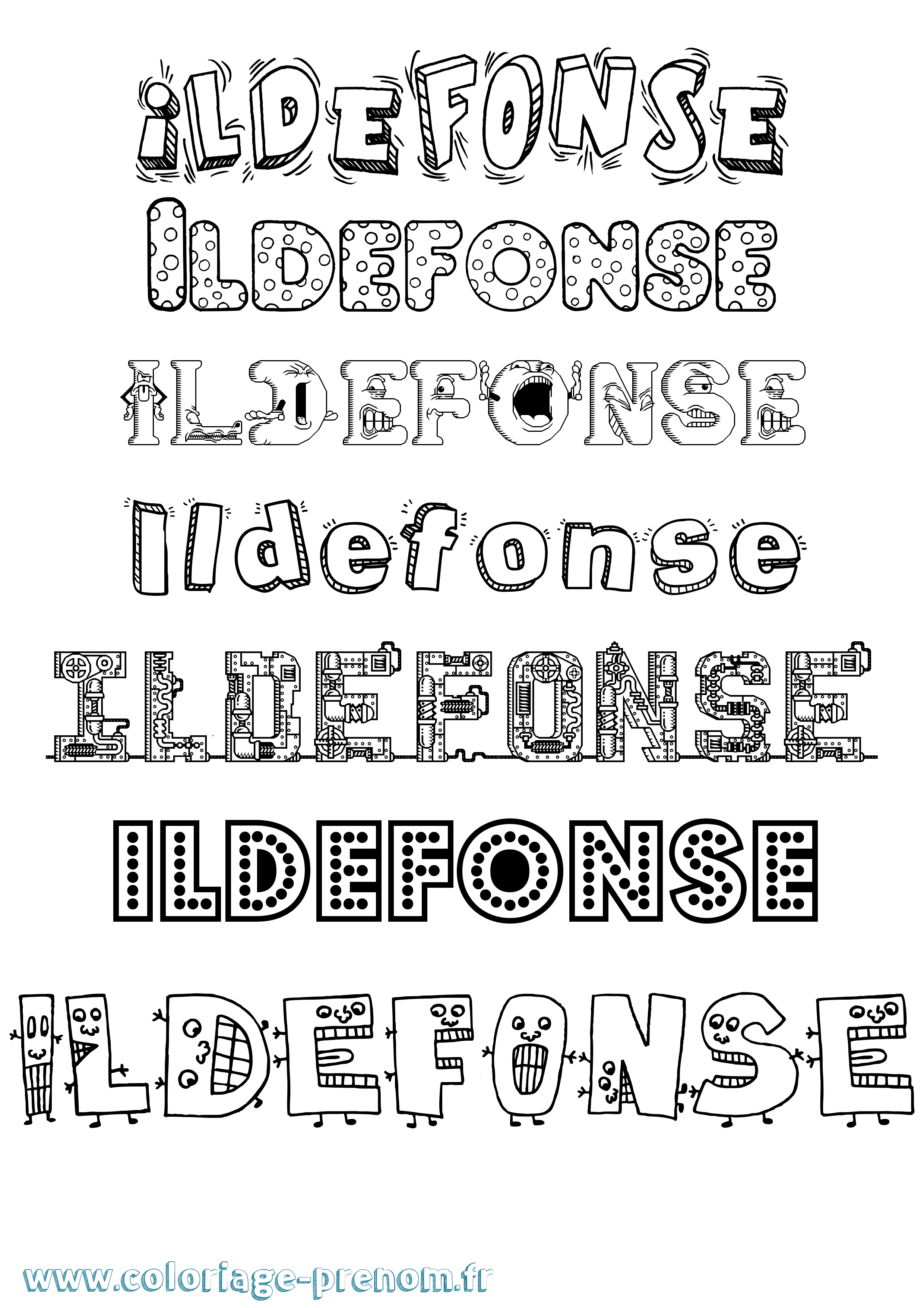 Coloriage Ildefonse Fun Coloriage prénom Ildefonse Fun
