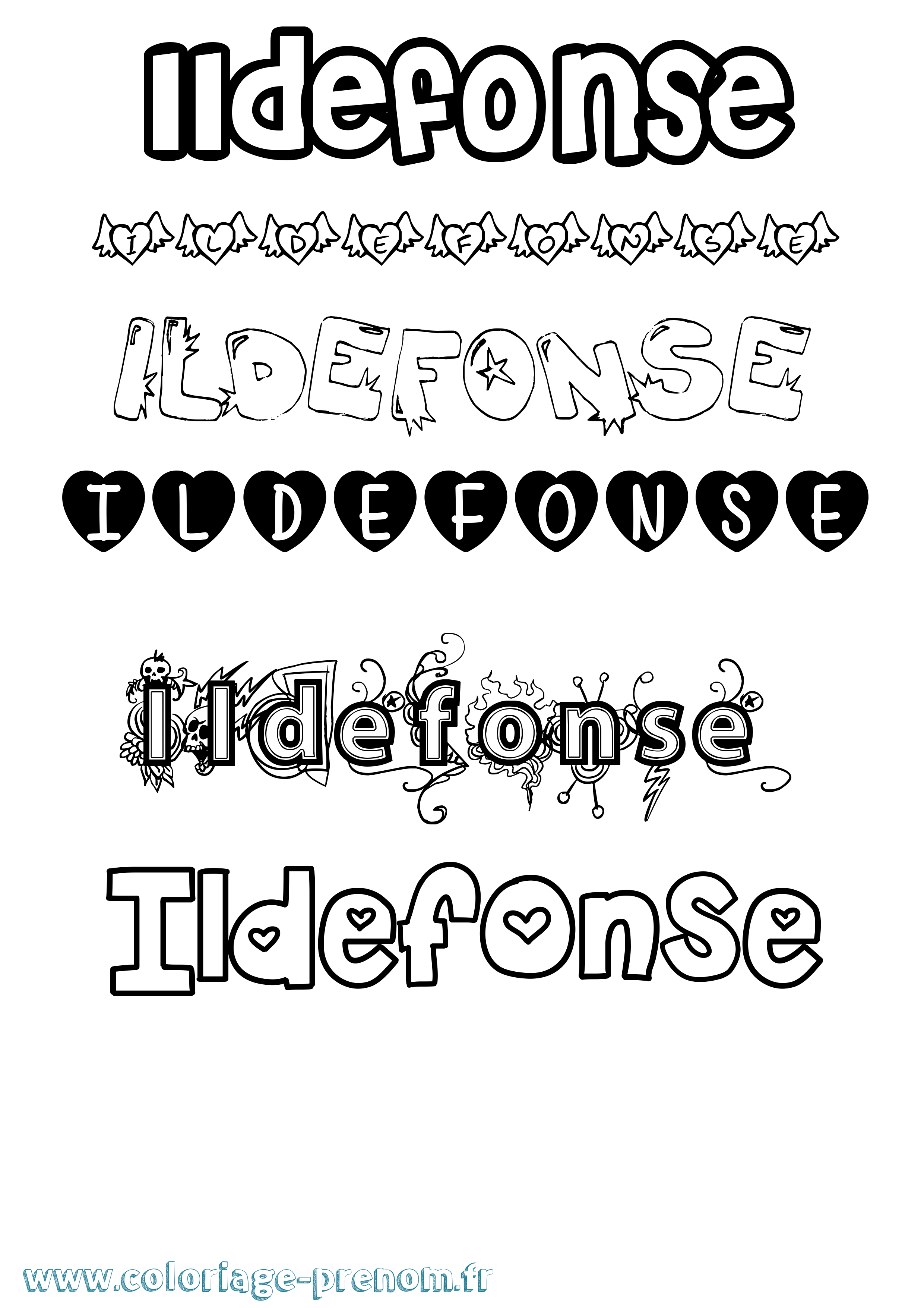 Coloriage Ildefonse Girly Coloriage prénom Ildefonse Girly