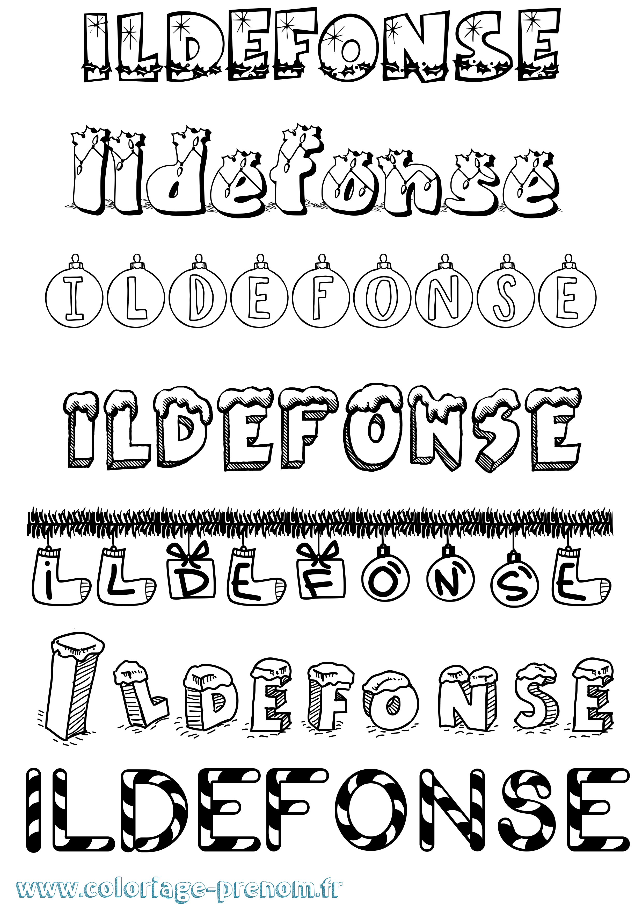 Coloriage Ildefonse Noël Coloriage prénom Ildefonse Noël