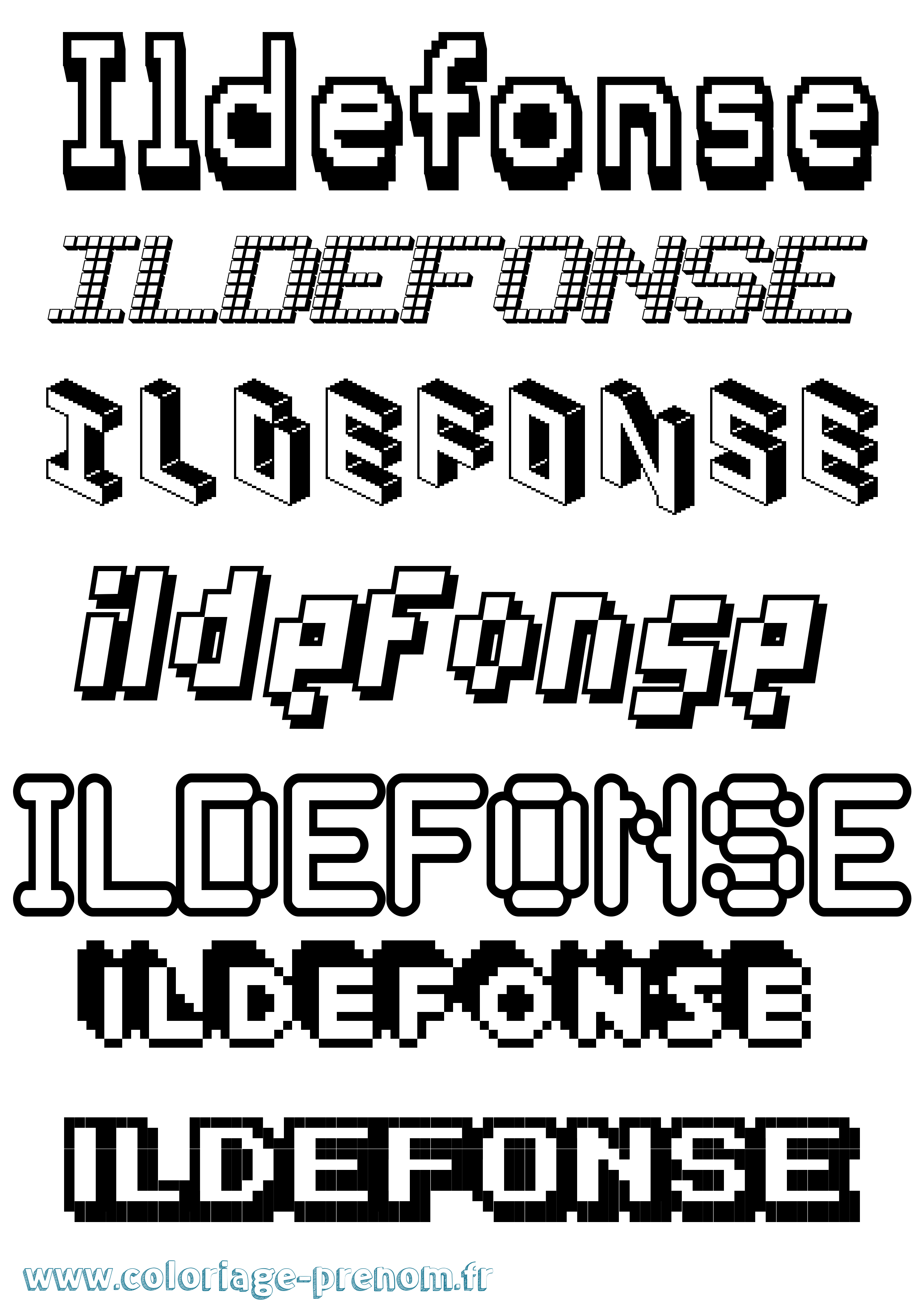 Coloriage Ildefonse Pixel Coloriage prénom Ildefonse Pixel