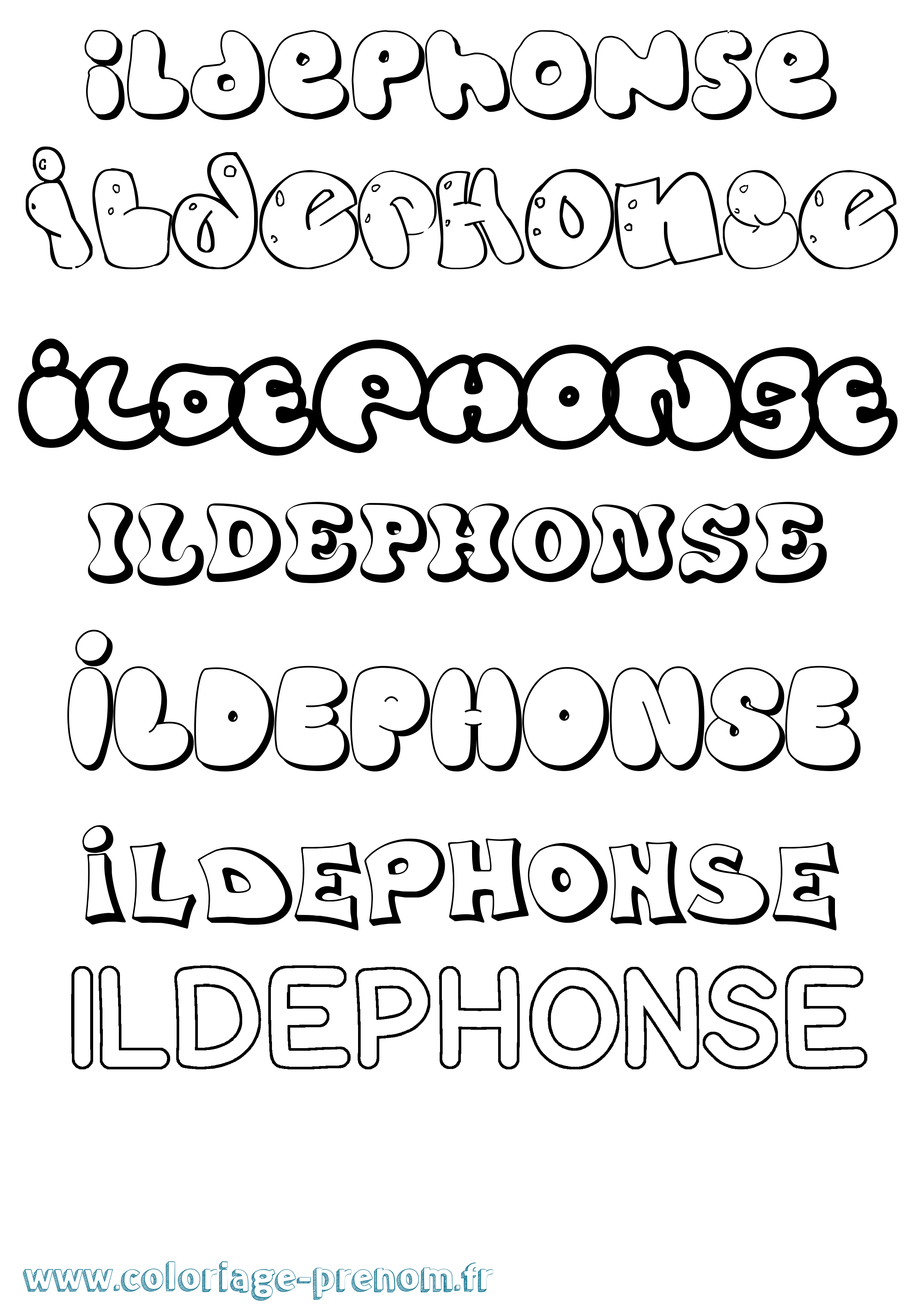 Coloriage Ildephonse Bubble Coloriage prénom Ildephonse Bubble